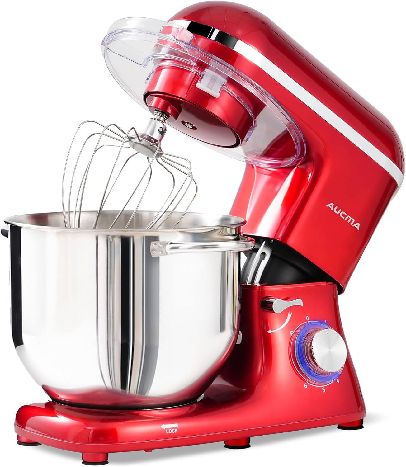 Aucma Stand Mixer, 900W 8QT Large Kitchen Mixer, Kitchen Electric Mixers with Dough Hook, Wire Whip & Beater (Red, 8QT) 8QT Red