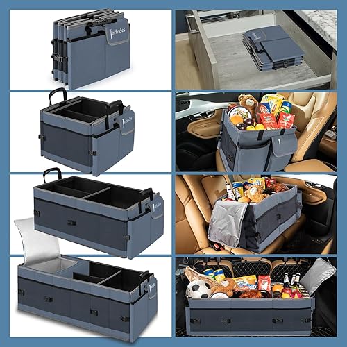 Miniatura 5 de Organizador de maletero con bolsa térmica integrada a prueba de fugas, organizador de carga plegable para SUV con tiras inferiores antideslizantes,