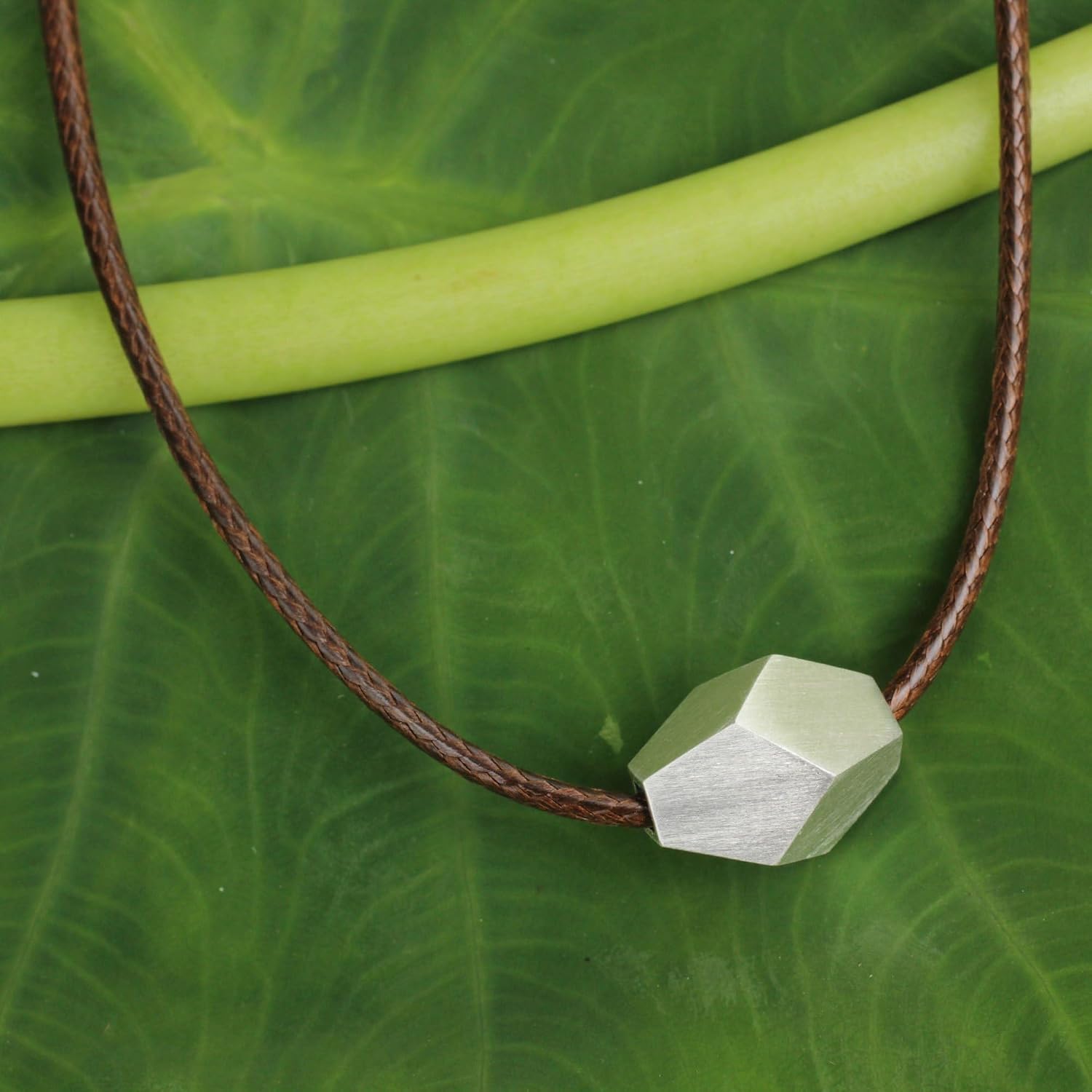 NOVICA Artisan Handmade Men's Sterling Silver Pendant Necklace Geometric Cord Thailand Modern [21.5 in L 2 mm W Pendant(s) 0.5 in L x 0.6 in W] ' Fascinating Facets'