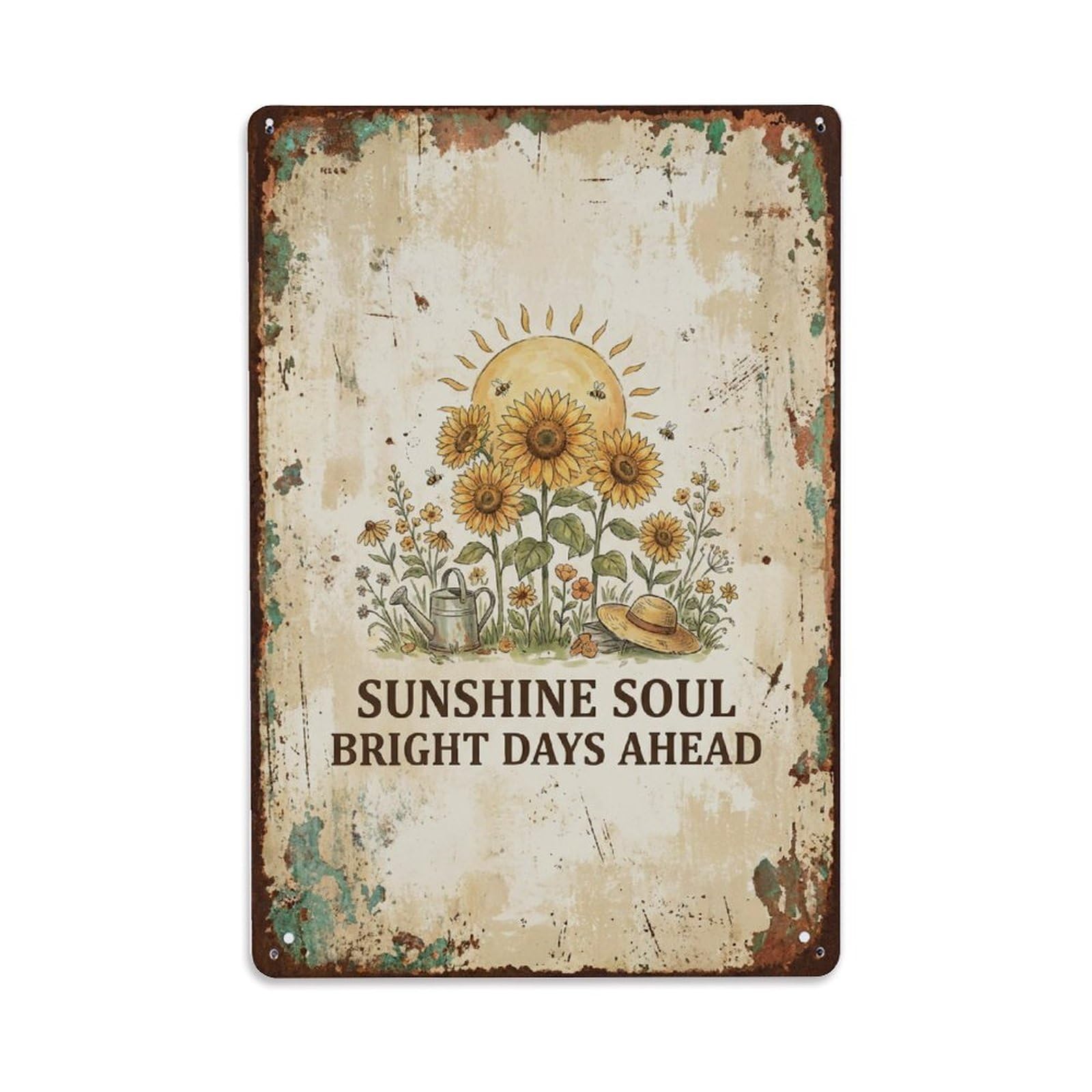 Fqnyr Style Sunshine Soul Bright Days Ahead Metal Tin Sign Plaque Wall Decor For Cafe, Club Bar, Office, Home Garden Metal Poster 8X12inch