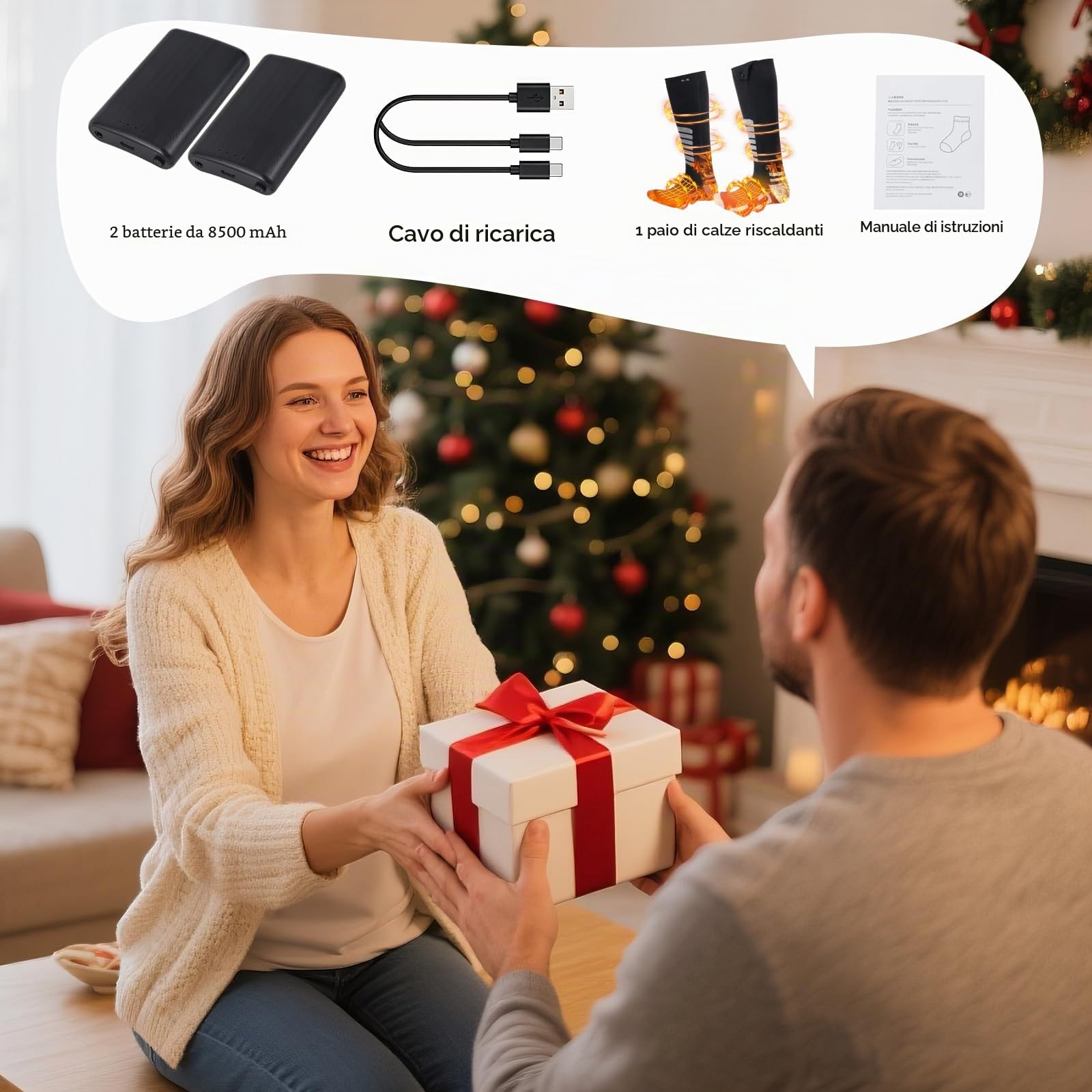 Qoosea Calze Riscaldanti per Uomo & Donna 8500mAh Ricaricabili Elettriche con Controllo APP & Pulsante 4 Impostazioni Temperatura Lavabile in Lavatrice per Sci Camping Escursionismo Pesca Inverno(S)