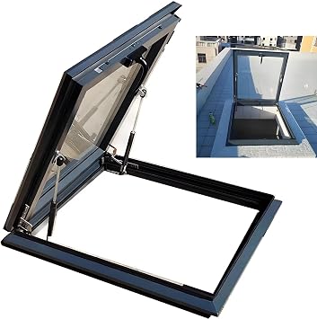 Skylight House Roof Window, Ventilation Flat Roof Lighting Well Window, Rooftop Hatch Lid Basement Window Well with Handles, Aluminum Viewing Window for Attic/Sun RoomLxW 95x60cm/37.4x23.6in