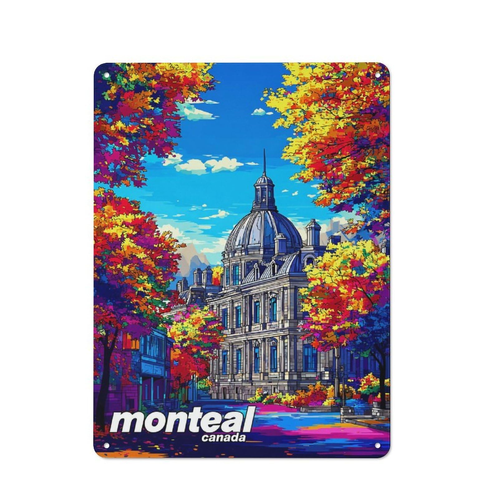 Montreal's Vibrant Autumn Charm Smart Metal Wall Decor 40x30cm, Office Metal Sign for Office, Study, Studio Or Hallway