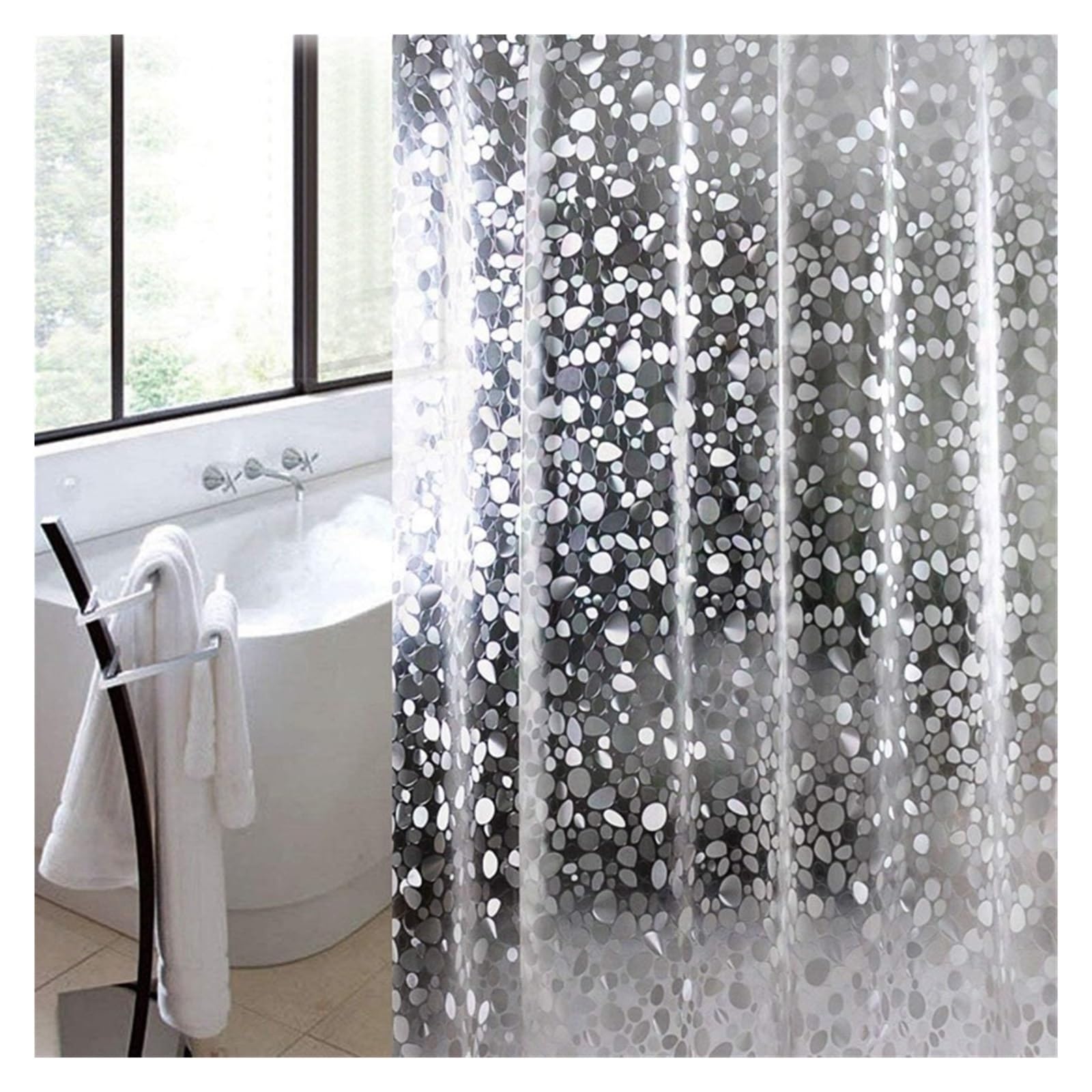 Rideau Douche Rideau de Douche 3D imperméable EVA, Rideau de Salle de Bain translucide à Motif pavé Moderne avec Crochets(White,W240xH180cm)