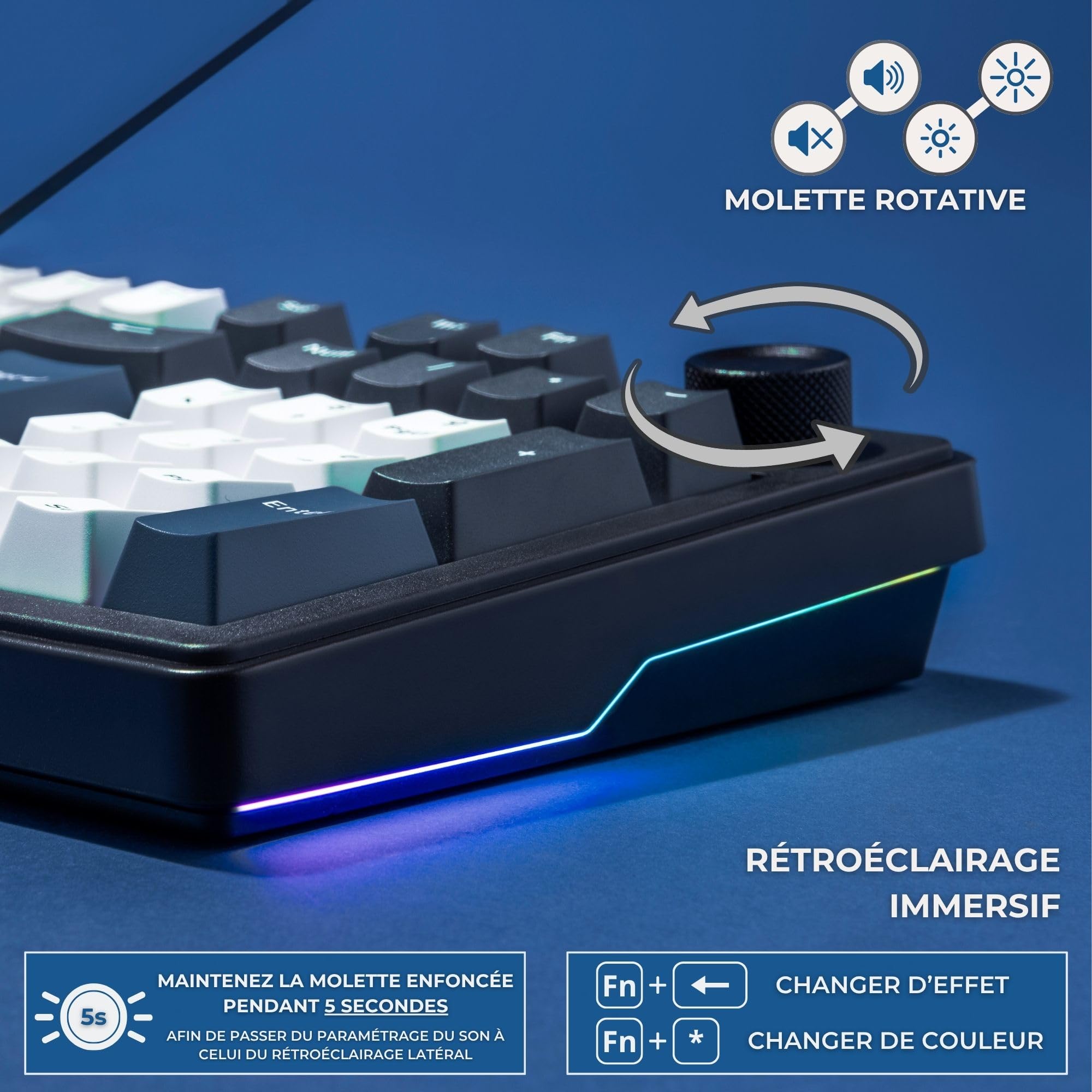 The G-Lab - KEYZ Elite 400 HE BB - Magnetyczna Klawiatura Gamingowa Hall Effect 96% AZERTY FR, Przewodowa USB, 8000 Hz Rapid Trigger, Regulowana Aktywacja 0,01 mm, PBT Hot-Swap, RGB i Makra - Win/Mac