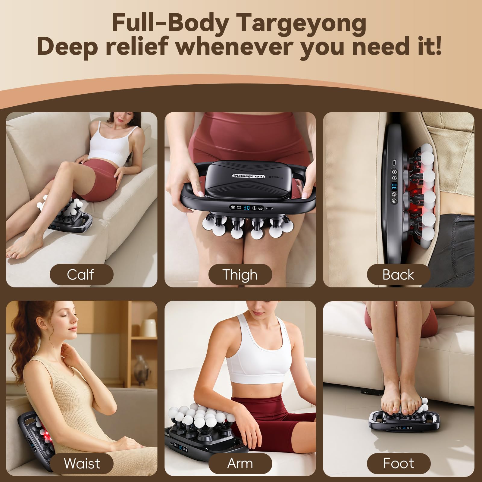 Pistolet de Massage avec 20 Têtes | 3 Modes & 30 Vitesses, Massage des Tissus Profonds à Large Surface, Silencieux 35dB, Pour Dos, Cervicales, Jambes
