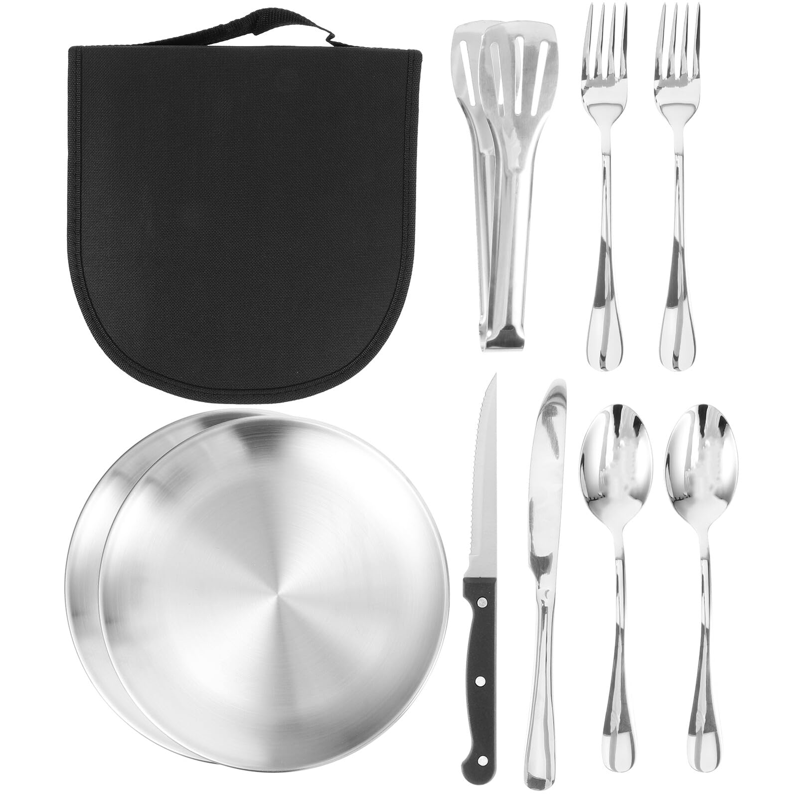 ORFOFE Camping Geschirr Set aus Edelstahl Tragbares Besteck Set für Personen mit Messer Gabel Löffel und Aufbewahrungstasche Robustes Outdoor Camping Geschirr für Picknick Reise und Bbq