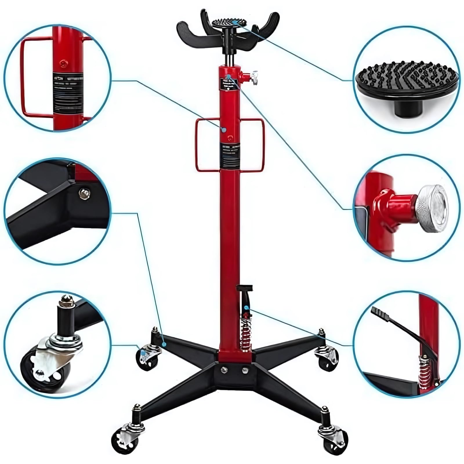 Verda Sollevatore idraulico, 600 kg, altezza di lavoro 118 – 198 cm, sollevatore motore con 4 ruote e pedale, martinetto idraulico