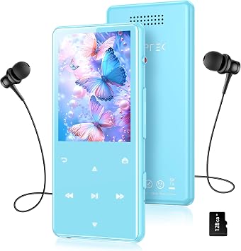 AGPTEK 128GB MP3 Player with Bluetooth 5.4, M6 2.4 inch Music Player with One-Click Recording, Built in Speaker and FM Radio, Touch ButtonsBlue