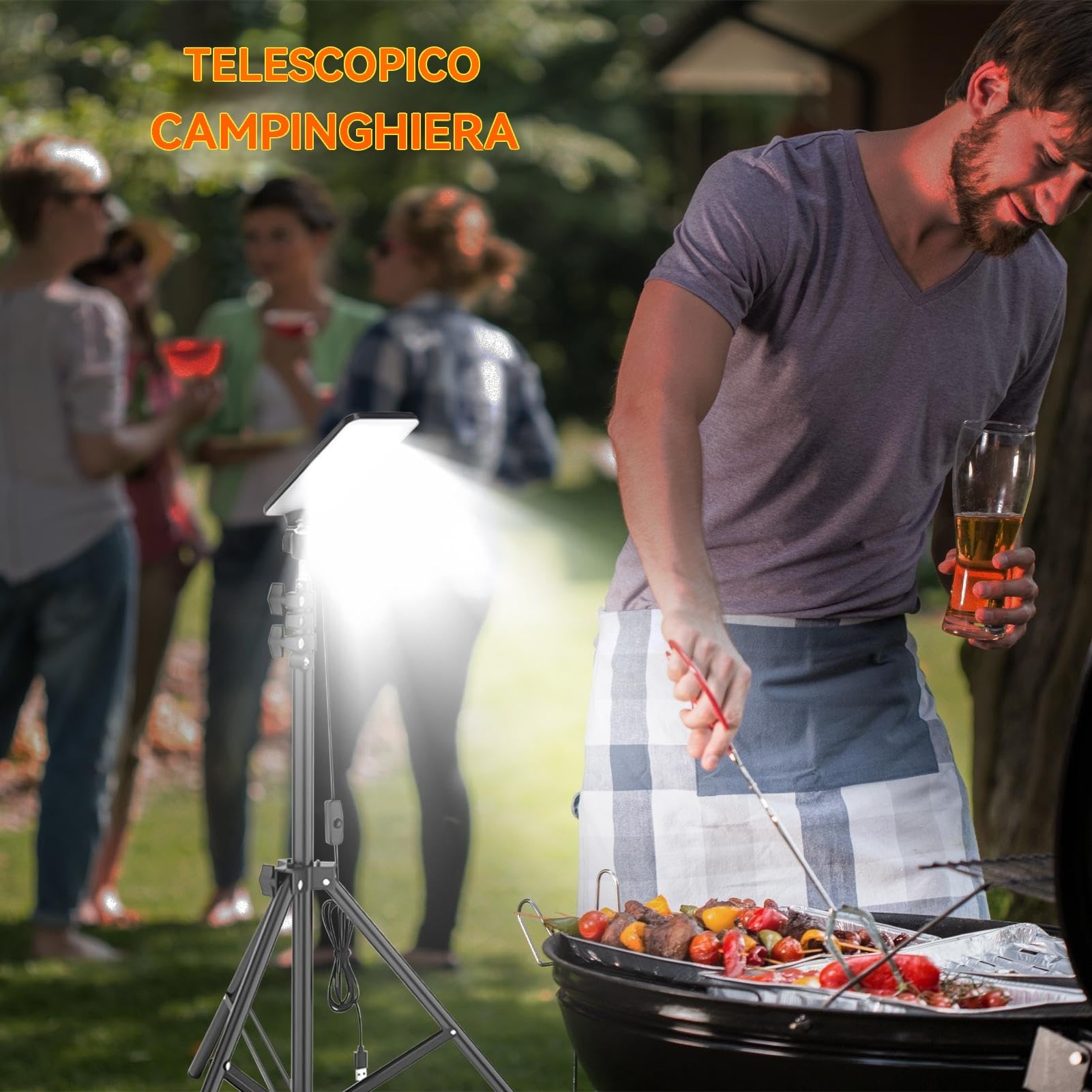 Luci LED Da Campeggio Allungabili,Lampada Barbecue Con Treppiede Telescopico - Lampada Lavoro Esterna Regolabile con Treppiede per Pesca Notturna Patio Garage Interno Laboratorio Capanno Caccia