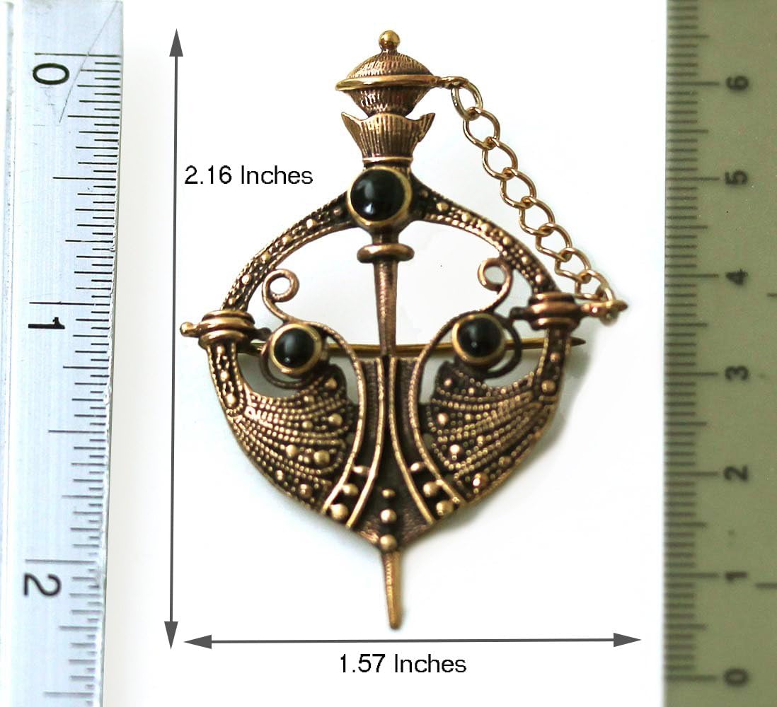 Bronze Semi Precious Black Onyx Stone Tara Pins and Brooches Celtic Norse Nordic Irish Vintage Jewelry - Image 6