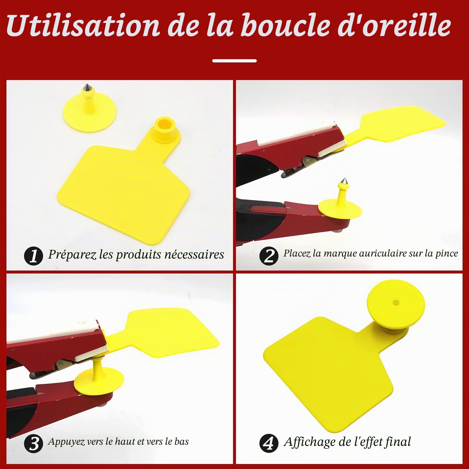 Lot de 100 étiquettes d'oreilles vierges pour bétail - Jaunes - 7,9 cm x 6,1 cm - Étiquettes d'identification numérotées en TPU pour animaux et élevage