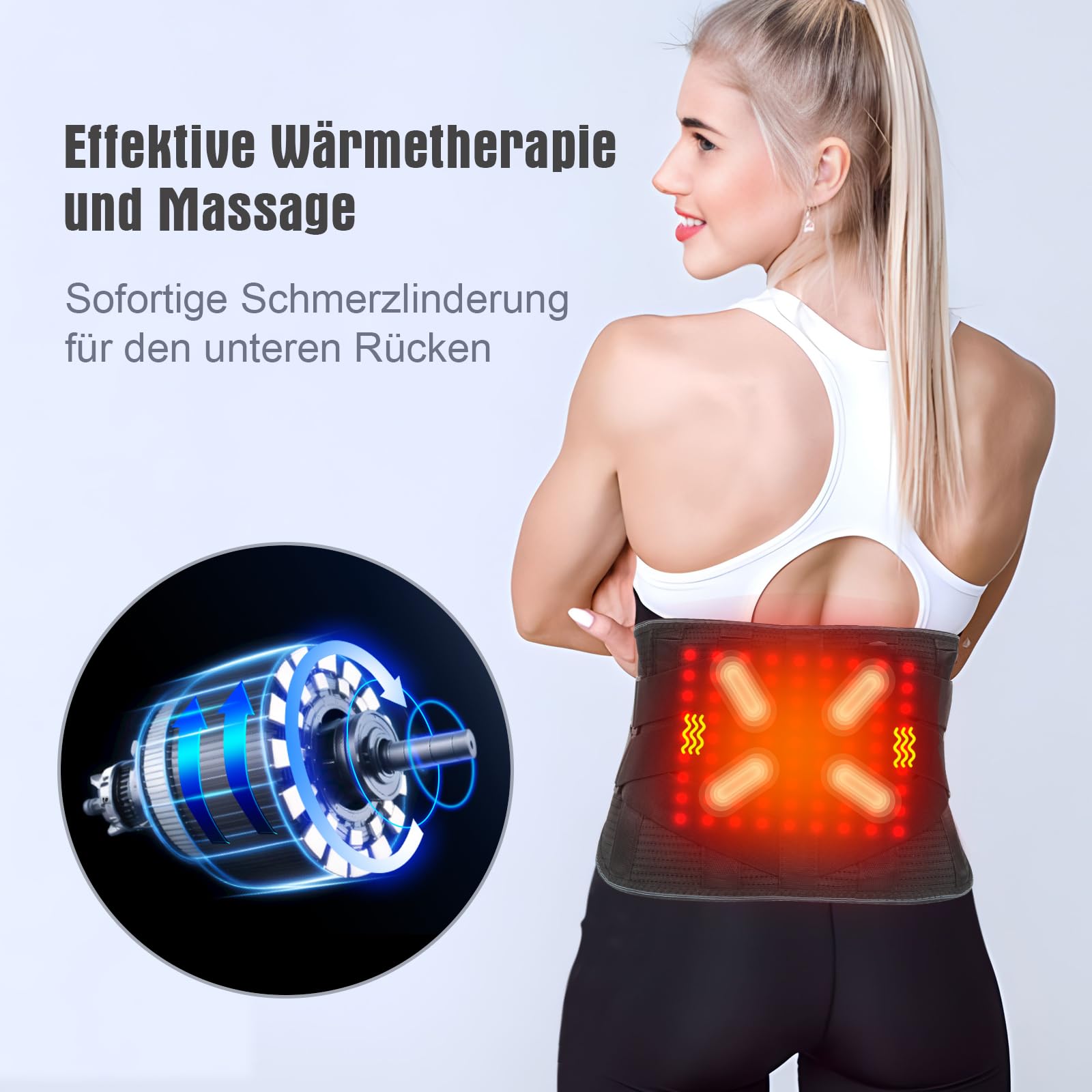 Beheizter Rückenstützgurt mit Massagefunktion – Wiederaufladbare Heizauflage für den Rückenbereich, XL