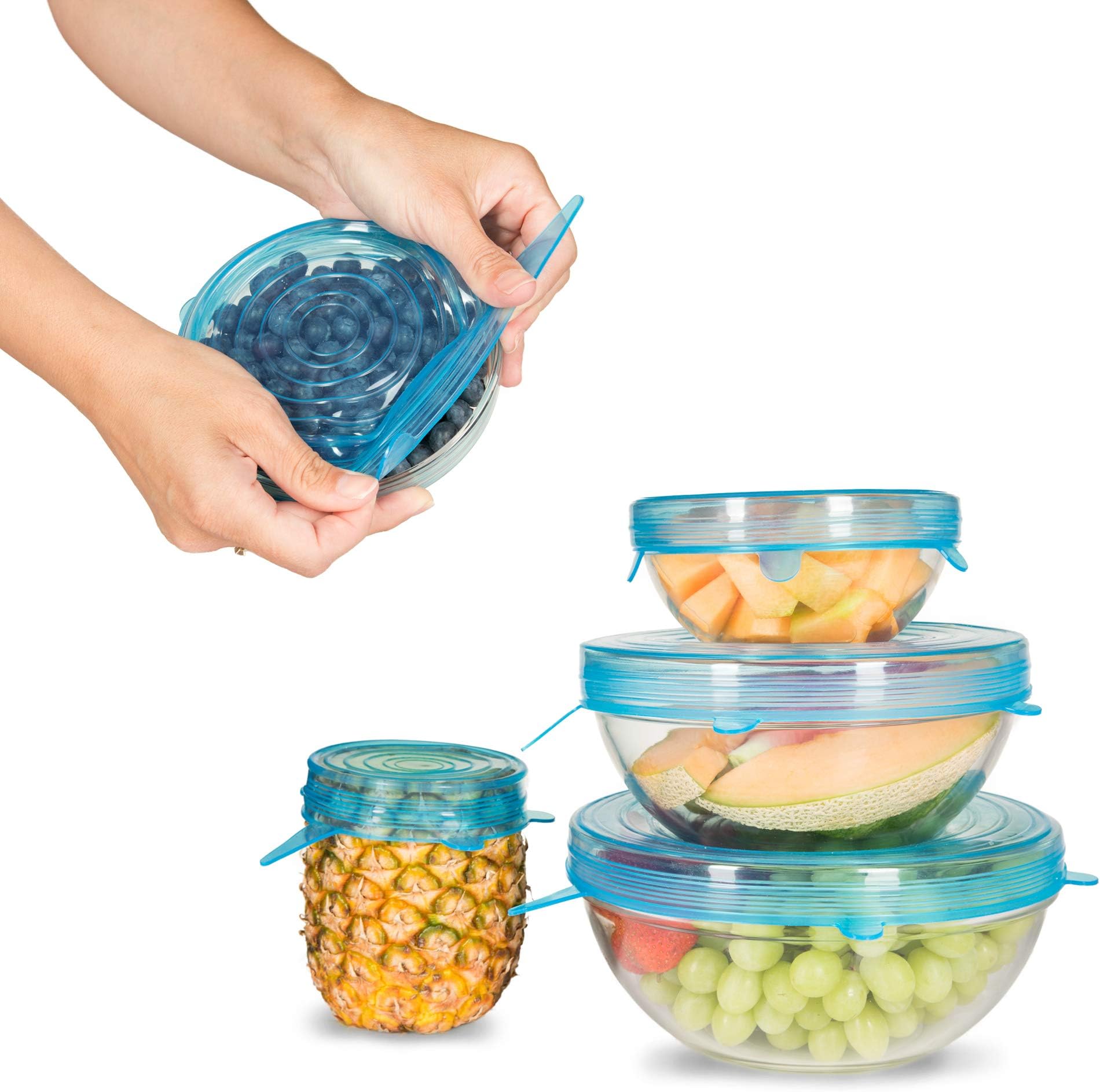 Silicone Stretch Lids, 7 Pack Exclusive, Insta Lids, Food Covers, Bowl Covers, Reusable lids, Stretchable To Fit Many Sizes