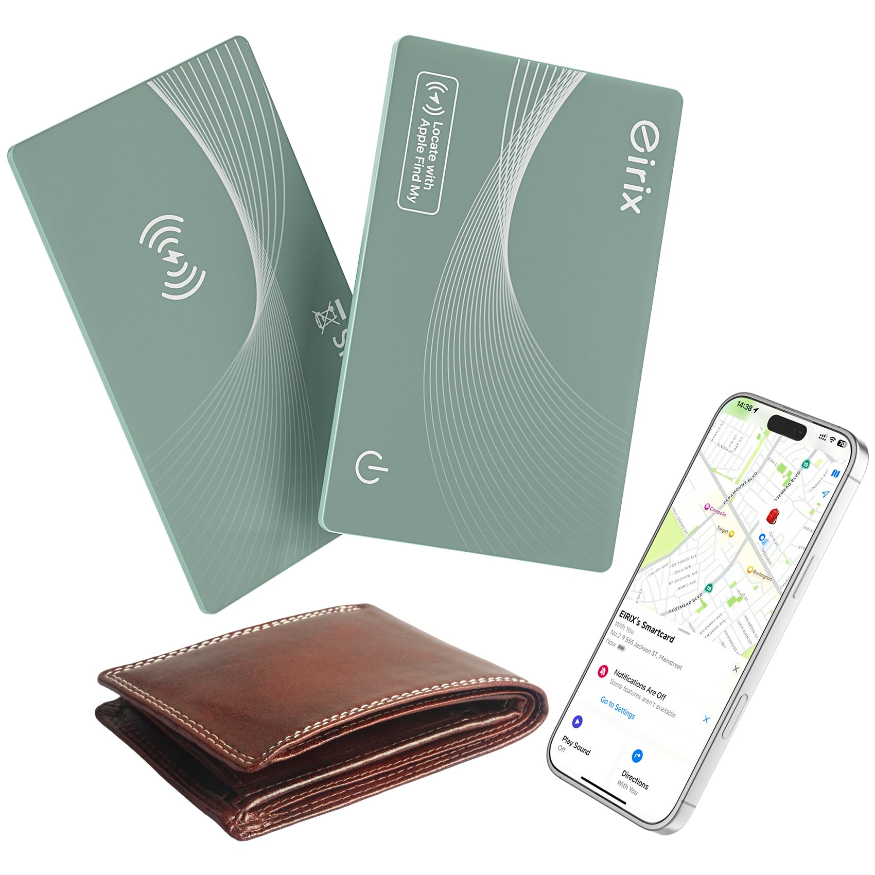 Carta di localizzazione del portafoglio, sottile, ricaricabile, funziona con Apple Find My (solo iOS), localizzatore di oggetti per etichette bagagli, passaporti, telefono