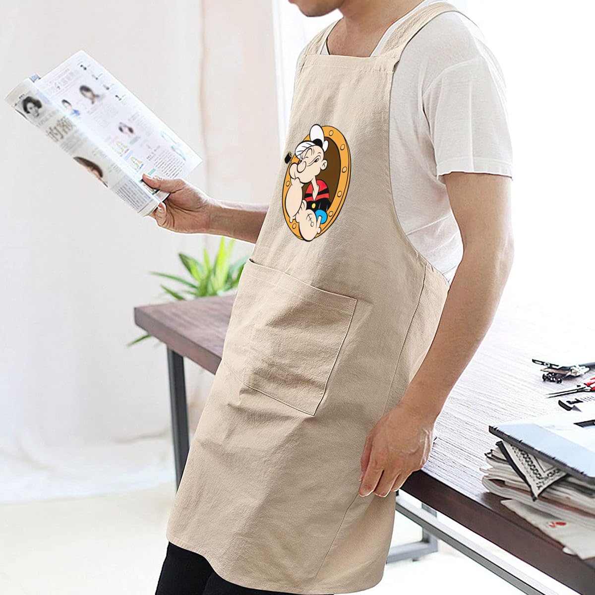 Amazon｜大力水手ポパイ ポパイ エプロン カフェエプロン レディース