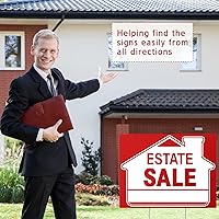 Vista 5 de [Paquete de 5] Señales de venta de bienes – Señales direccionales de doble cara de 16 x 12 pulgadas con flechas y estacas de metal en H – Señales