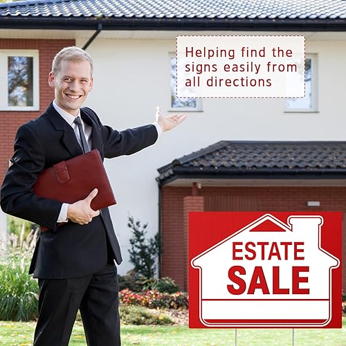 Miniatura 5 de Paquete de 5 Señales de venta de bienes Señales direccionales de doble cara de 16 x 12 pulgadas con flechas y estacas de metal en H Señales