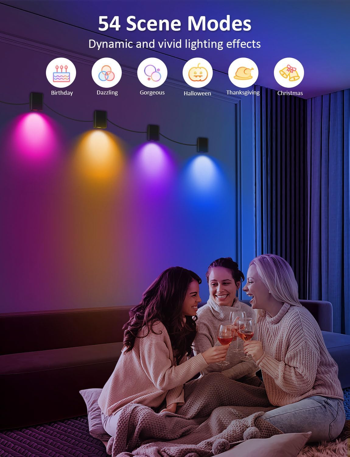 APPECK RGBCW Smart Wall Sconces - 54 Dynamic Scene WiFi Wall Lights Work with Alexa, Music Sync and Timer Function, Indoor Dimmable Led Wall Lights for Living Room, Bedroom, Party Decoration (RGBCW)