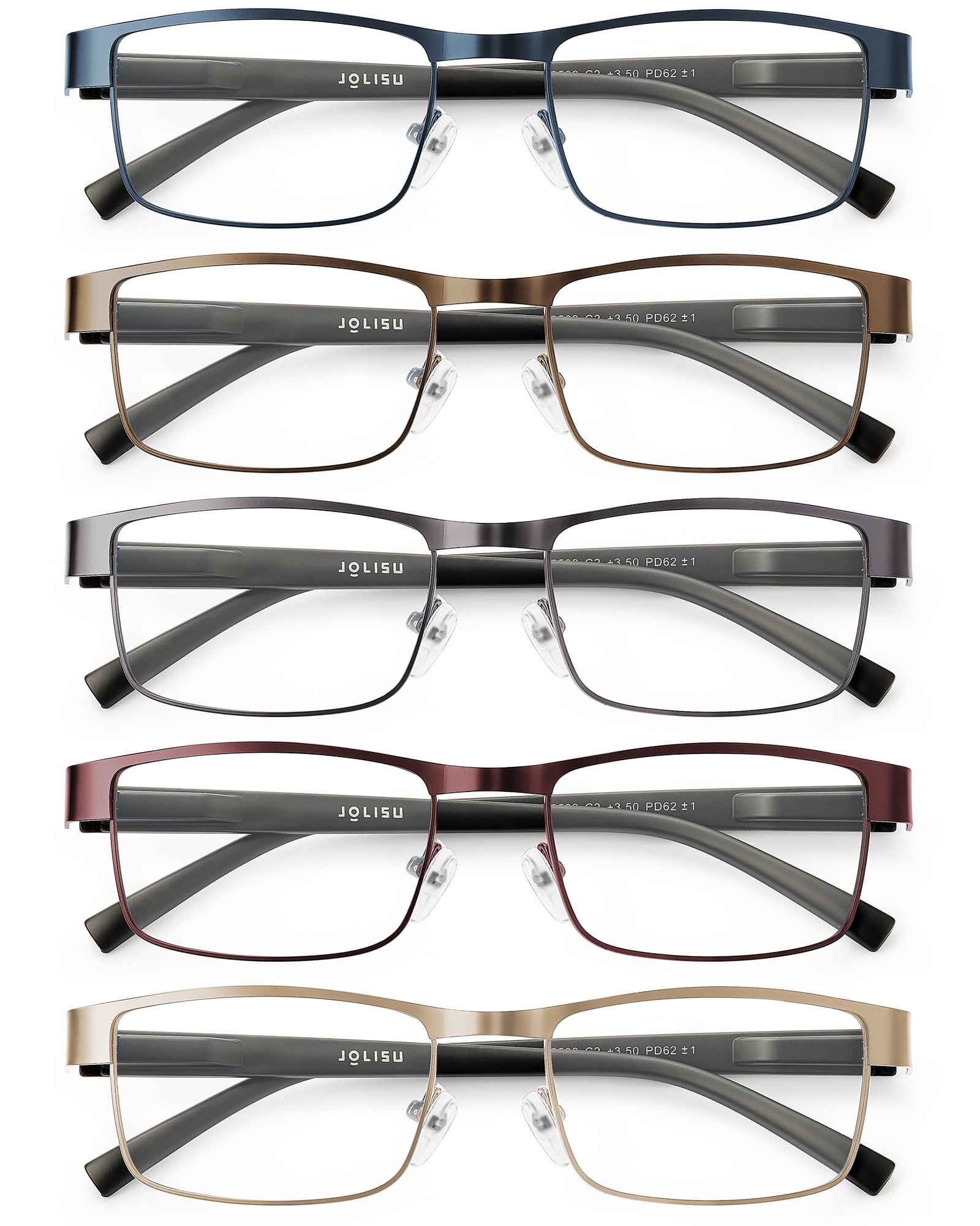 JOLISU 5PCS Reading Glasses Men - Blue Light Blocking Computer Metal Thin Frame Readers For Mens/Women（ 1.00）