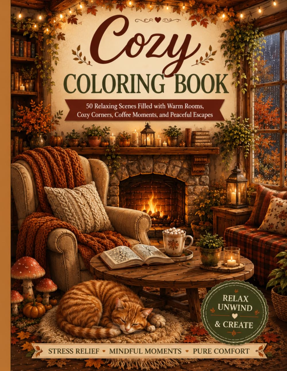 Cozy Coloring Book: 50 Relaxing Cozy Scenes Featuring Warm Homes, Peaceful Cottages, Cozy Cafés, and Comforting Moments