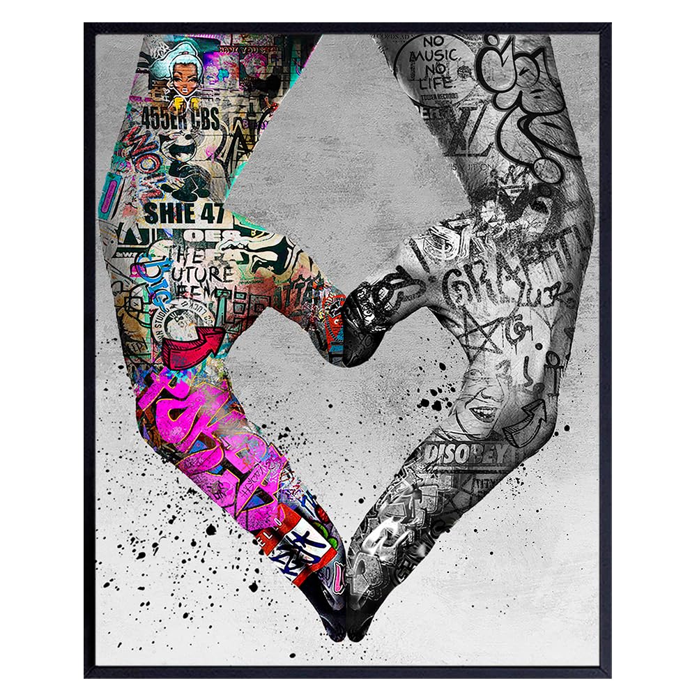 Hand heart Love Wall Art - Graffiti Wall Art - Banksy Wall Art & Decor - Heart Decor - Bedroom Wall Decor Living room Aesthetic - Urban Home Decor for