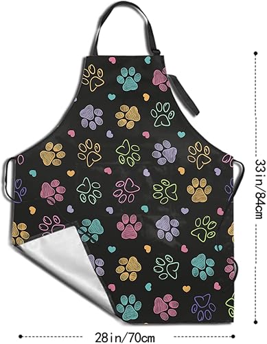 Miniatura 5 de DZGlobal Delantal de pata de perro con bata de aseo con corazón de amor, con 2 bolsillos y correas ajustables para el cuello, delantales de cocina