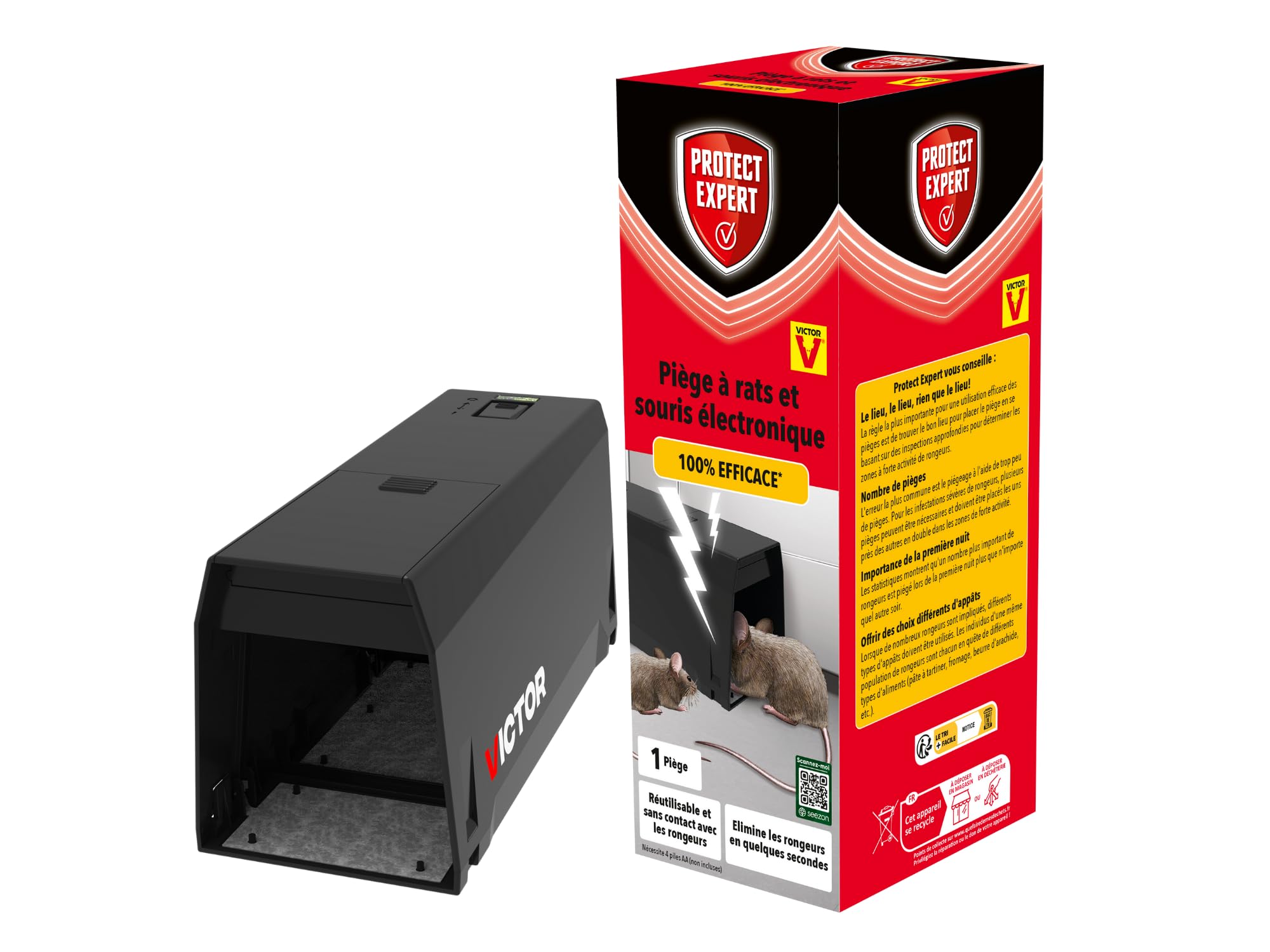 PROTECT EXPERT Trappola elettronica Ratto & Mouse - Veloce & Preciso | Eliminazione in pochi secondi - Fino a 35 roditori per batteria - Nessun contatto - RASOUTRAPN