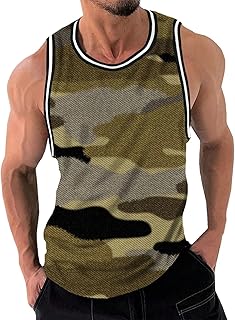 Men's Striped Tank Tops Casual Color Block Sleeveless Shirts Bodybuilding Muscle Cut Off Tees for Summer