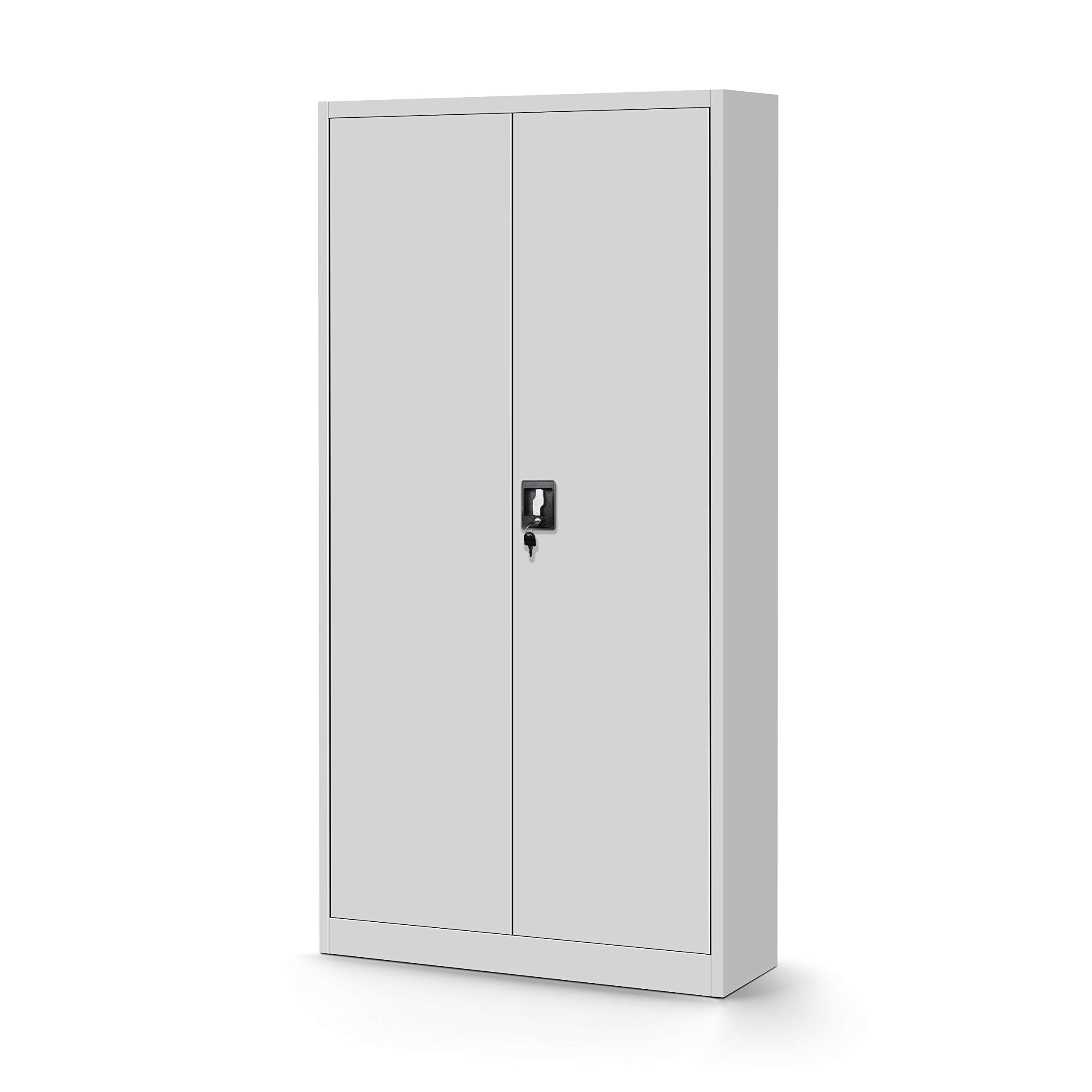 Jan Nowak Armadio da Ufficio C001D Archivio per Officina Con Scomparto Segreto in Metallo Verniciato a polvere Chiudibile 185 cm x 90 cm x 45 cm (Grigio)