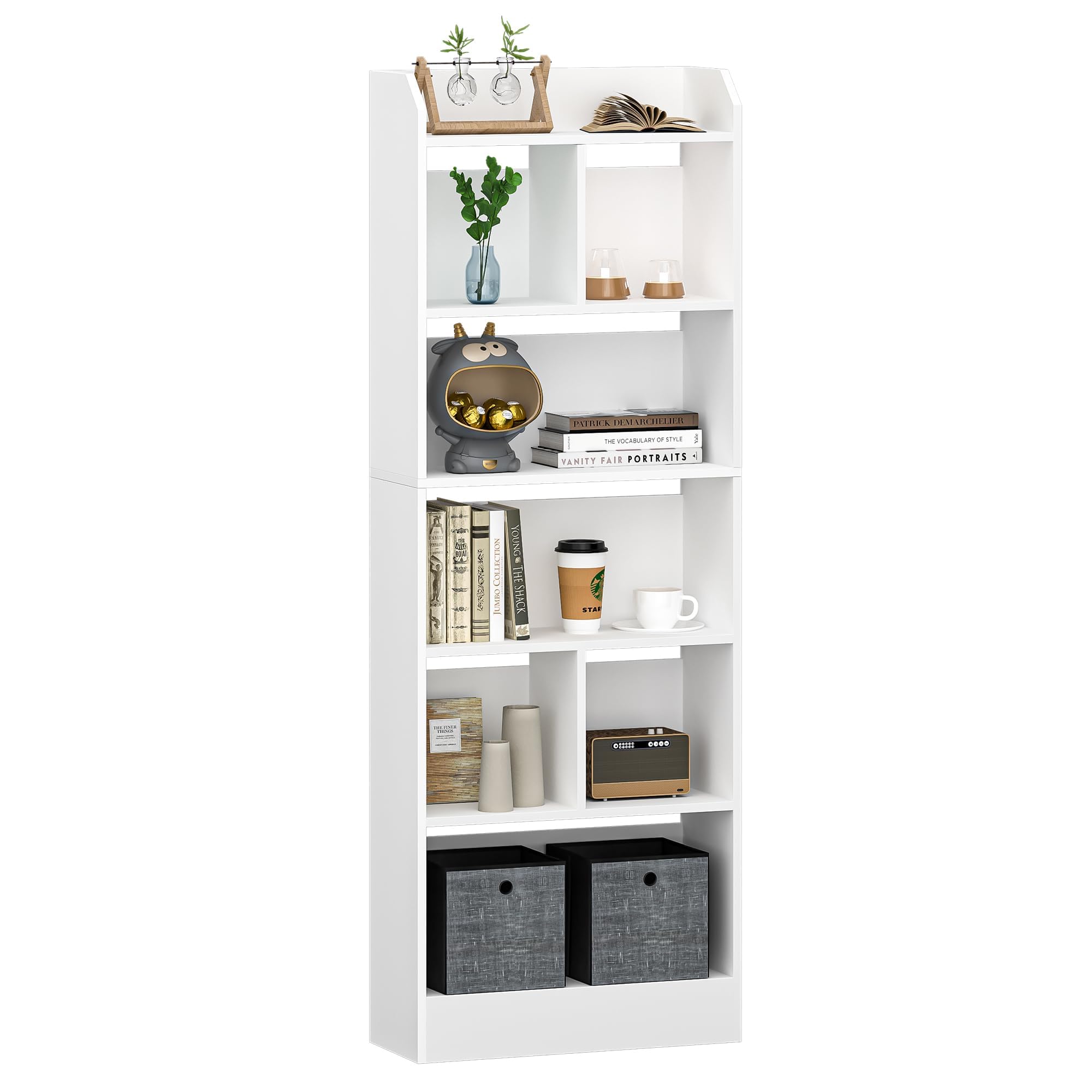 Hzuaneri Bibliothèque 6 Niveaux cloison, 24 x 60 x 170 cm Blanc | Étagère, Meuble de Rangement Livres, Cloison Séparateur, Présentoir, Pour Salon, Chambre, Bureau, BC11103X