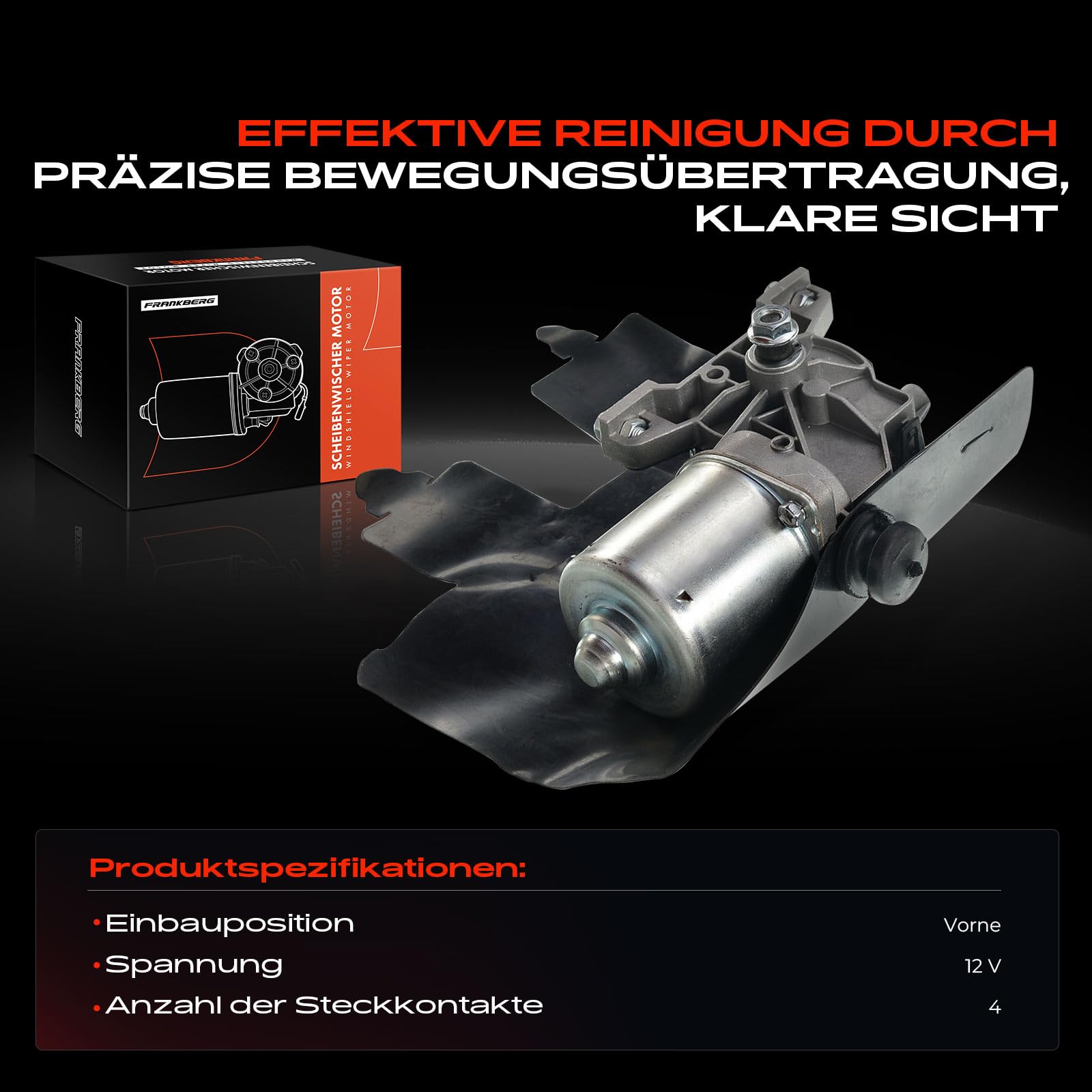 Frankberg 1x Wischermotor Scheibenwischermotor 12V 4-Polig Vorne Links oder Rechts Kompatibel mit Panda 169 1.1L-1.4L 2003-2012 Replace# 77362587