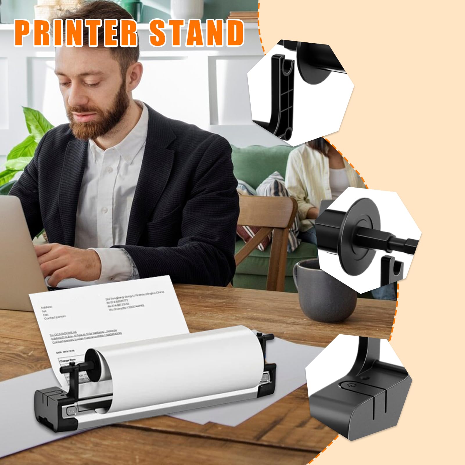 Supporto Per Stampante E 2 Rotoli Di Carta Termica, Accessori Per Stampanti Da Ufficio Portatile Per Viaggi, Casa E Ufficio, Supporto Per Stampante Mobile, Supporto Per Stampante