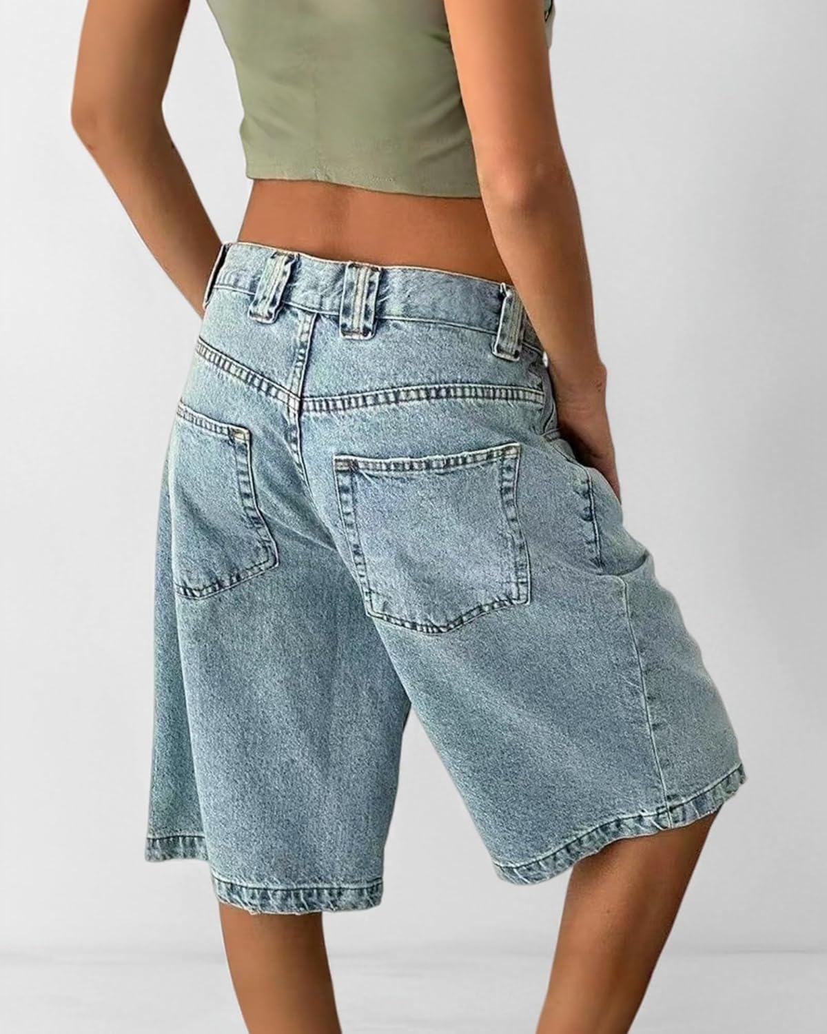 Jorts Women Baggy with Pockets-Baggy Mid-Low Waist Denim Shorts Women, Casual Wide Leg Summer Jean Shorts - Image 4