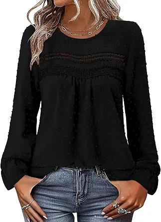 BETTE BOUTIK Womens Boho Fall Long Sleeve Shirts Crewneck Dressy Casual Blouses Trendy Flowy Tops