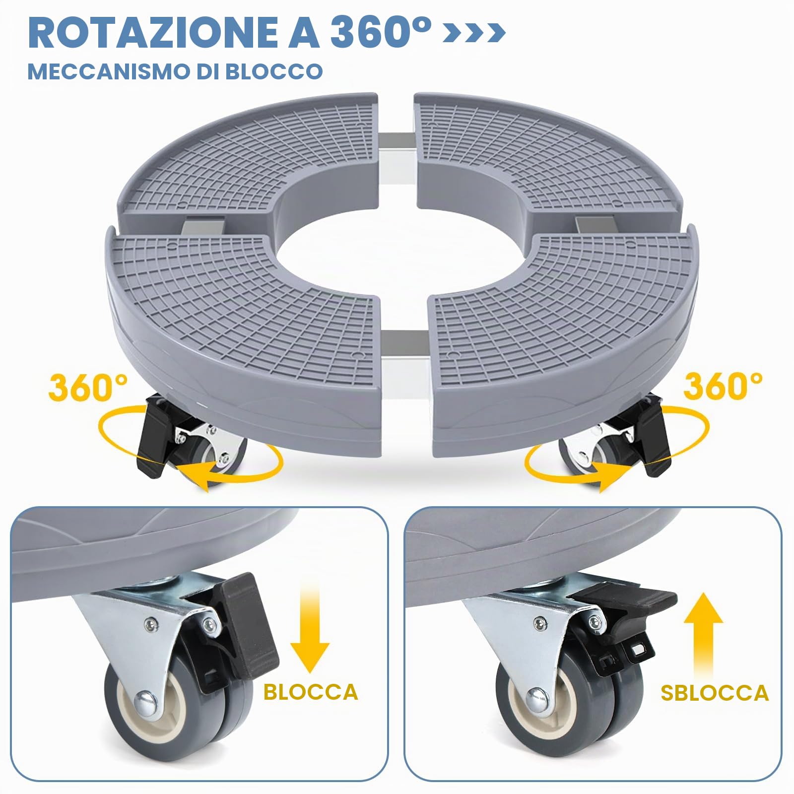 Raxfekro Rullo per piante regolabile, 38 – 50 cm, portata 200 kg, sottovaso con ruote e freni, adatto per vasi di fiori, condizionatori, ecc