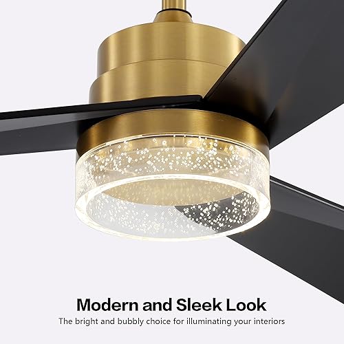 Miniatura 6 de WINGBO Ventilador de techo CC de 52 pulgadas con luces, ventilador de techo LED de 4000 K con pantalla acrílica de burbujas transparentes, 3