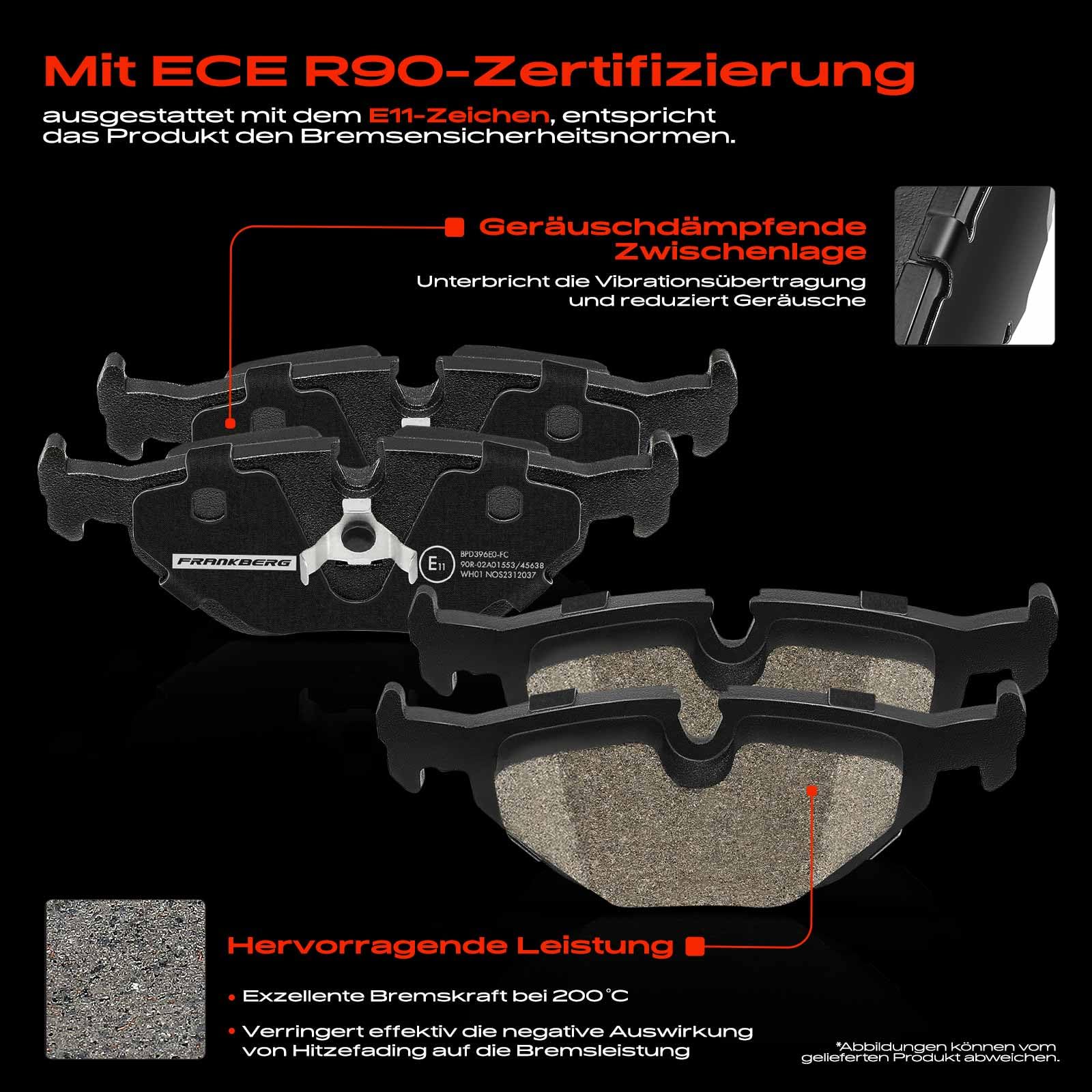 Frankberg Bremsensatz inkl. 2x Bremsscheiben + 4x Bremsbeläge Hinten Kompatibel mit 3er Compact E46 3er E46 3er Touring E46 3er Cabriolet E46 Replace# 34211162536