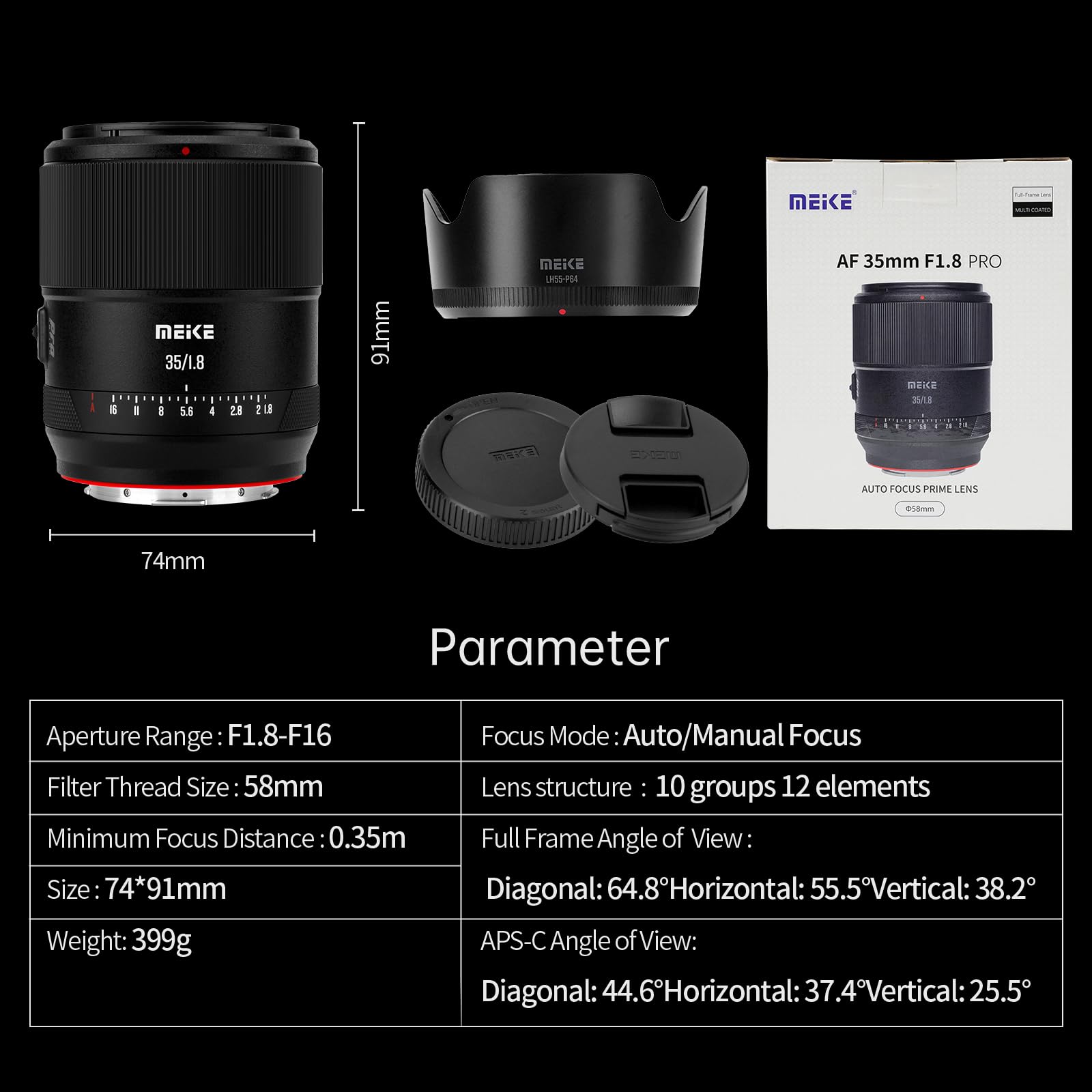 Meike Pro Objectif autofocus Grand Angle 35 mm F1.8 AF STM Plein Format Portrait 8K Haute résolution Compatible avec appareils Photo Panasonic Lumix Sigma Leica L-Mount S1H S1 S5 S5 Mark II S1R S9 SL