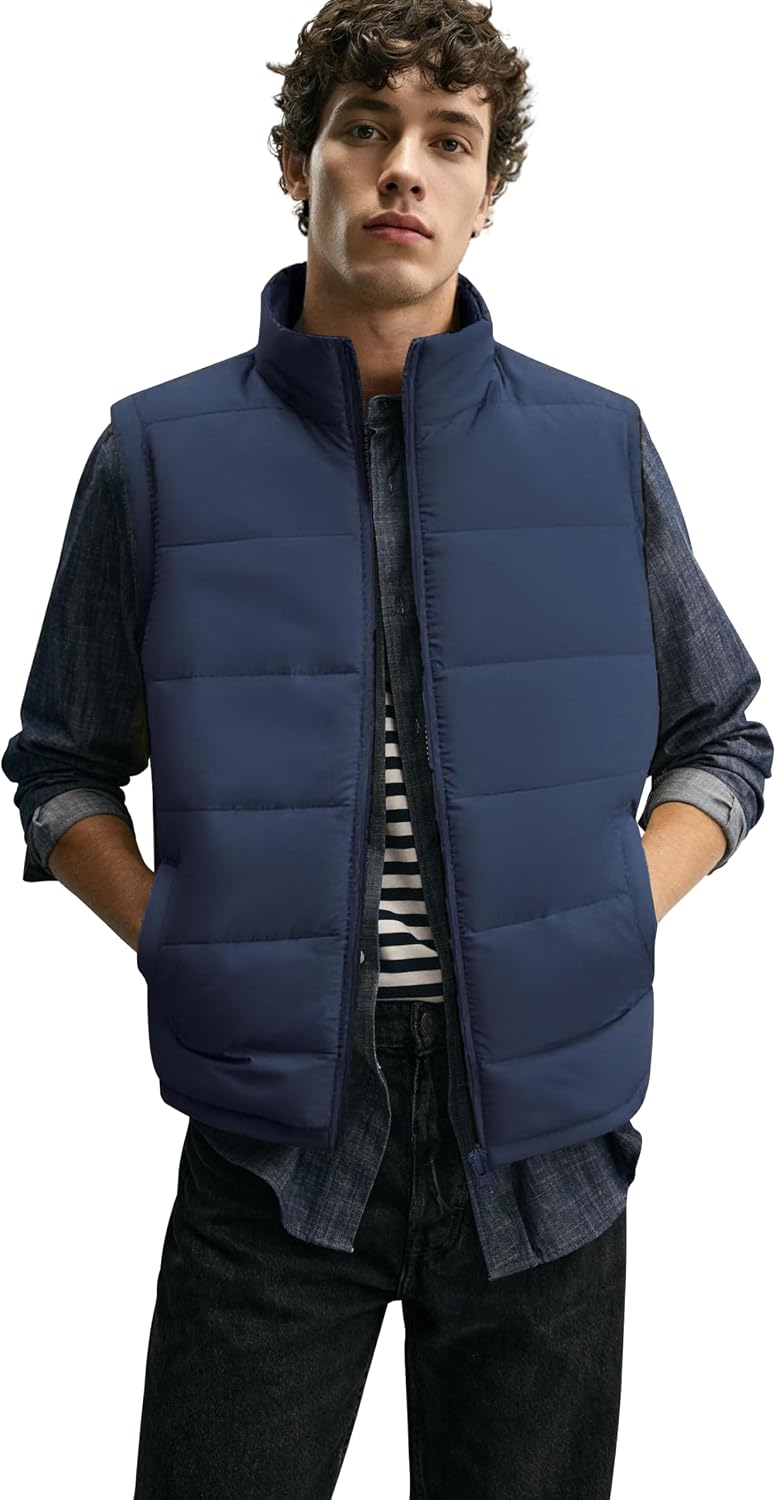 MADHERO Men's Puffer Vest Stand Collar Quilted Sleeveless Jacket Outerwear