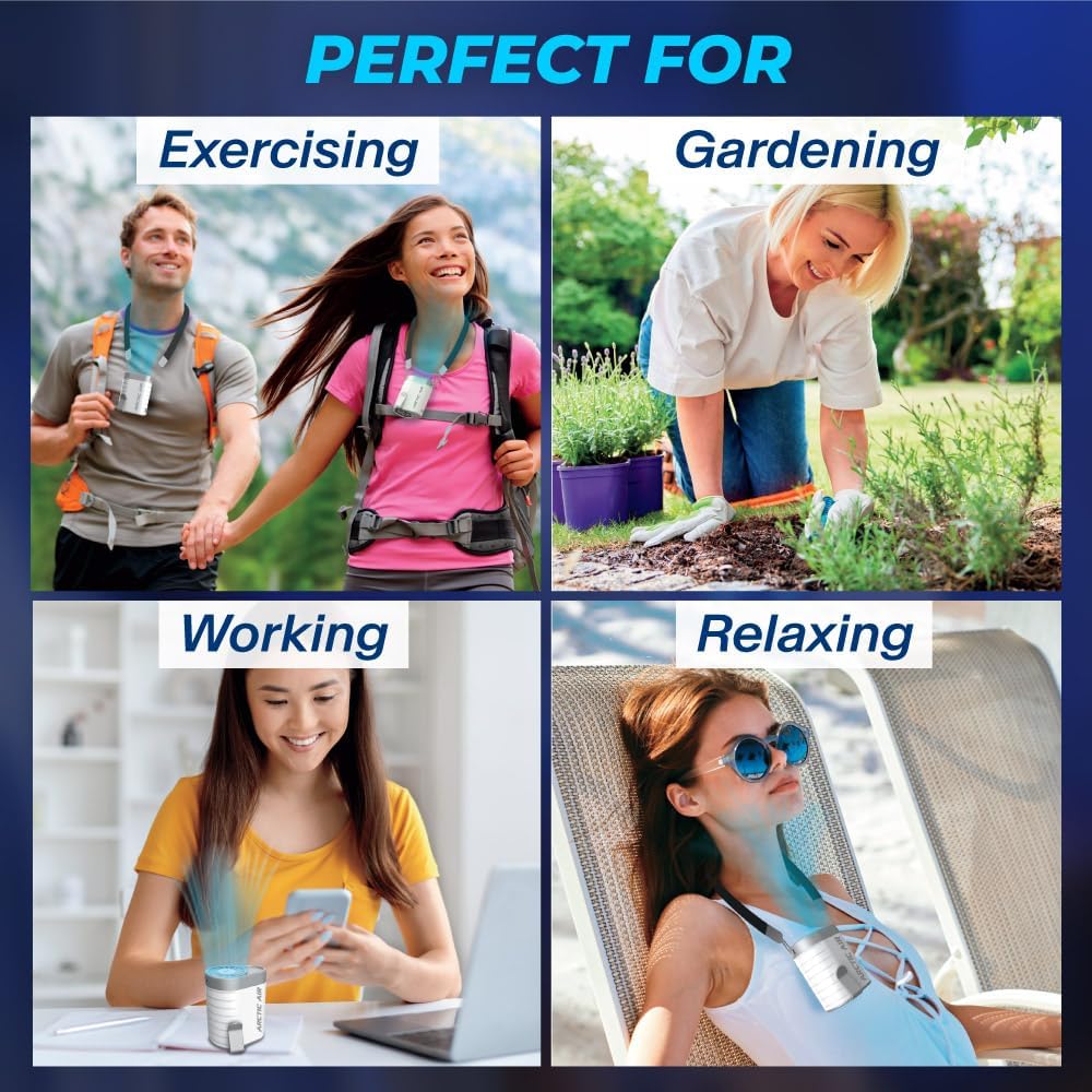 Arctic Air Breeze Jet Wearable Air Cooler, 3-Speed Portable Rechargeable Fan, Long-lasting, Lightweight Clip-On Neck & Waist Fan for Travel, Outdoors, Camping, or Indoor Use