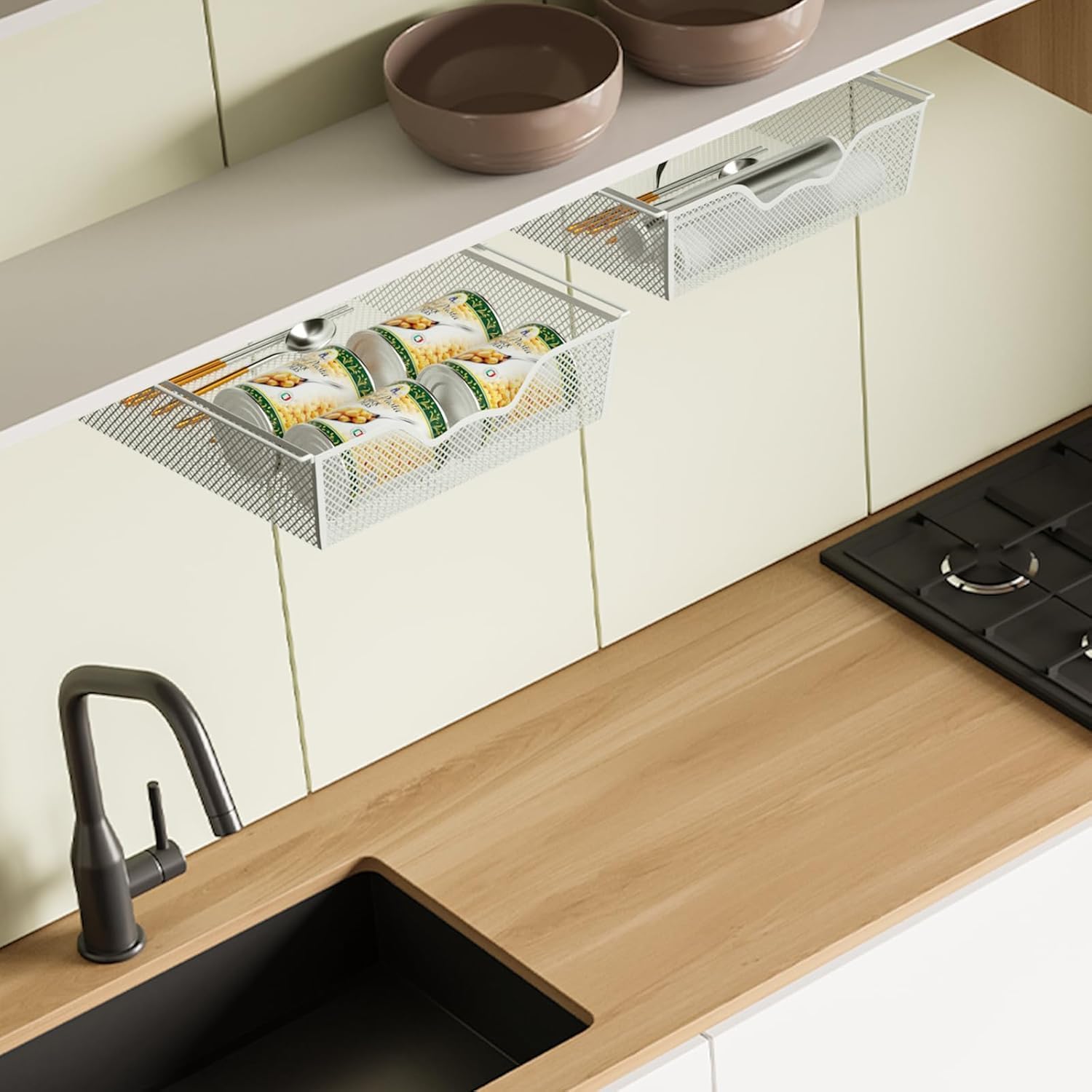 Lot de 2 organiseurs de bureau, tiroir sous table, grande capacité, tiroir en métal, boîte de rangement cachée pour bureau, maison, école, blanc