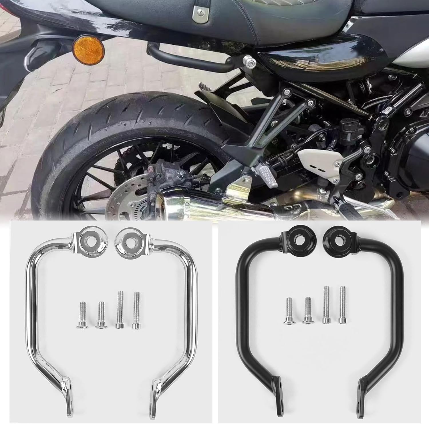 WOOGA Motorcycle Passenger Handle Grab Bar fit for Ka&wa&sa&ki Z900RS/Cafe Z950RS Z 950 RS Accessories 2017-2024 Rear Seat Pillion Hand Shelf Rack Rail (Black)