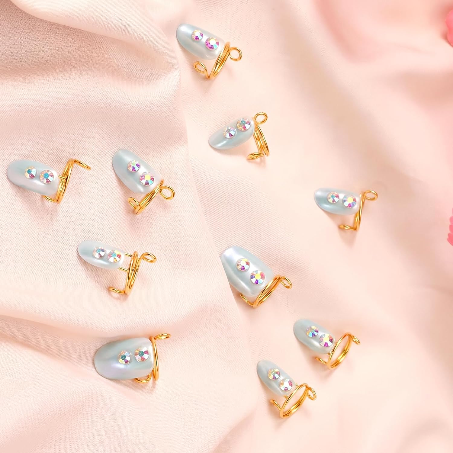 10PCS Gold Wudu Nail Rings Set, Acrylic Nail Art Decoration | Adjustable Reusable Detachable Nail Rings with 120PCS Adhesive Nail Tabs for Muslim Manicure, Women Gift