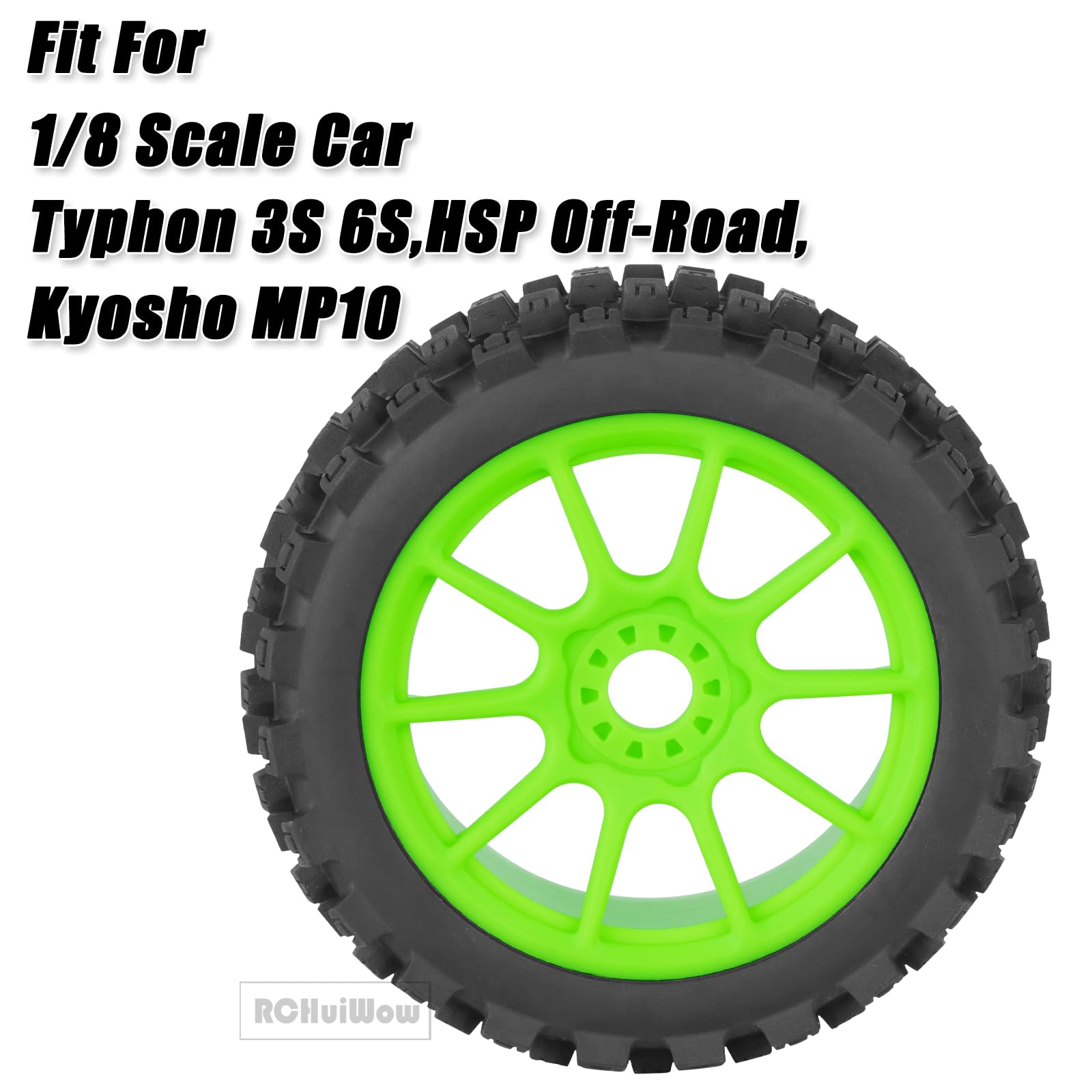 RC Buggy Pneumatici 17mm Hex Ruote e Pneumatici per 1/8 Scala Auto Arrm a Typhon 3S 6S, HSP Off-Road, Kyosho MP10, Scala 1/8 RC Buggy Ruote e pneumatici in gomma, Verde