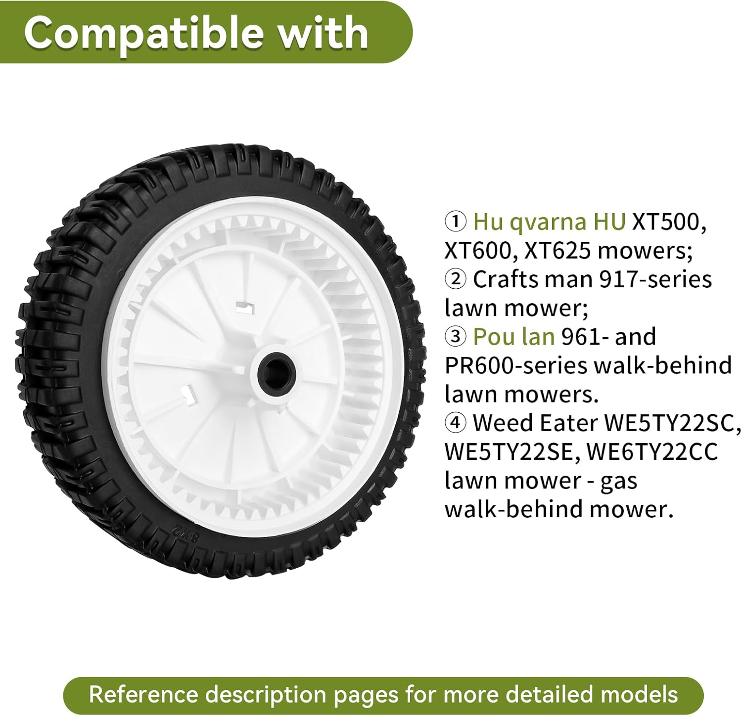 180775 180773 Lawn Mower Front Wheels Compatible with Craftsman Pou lan Hu sqvarna AYP XT500, XT600, XT625 Mowers, Drive Wheels Replace 532180773 180767 72-077 White, 2 Pack