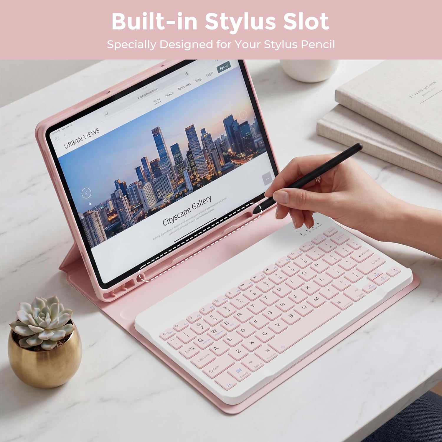 Keyboard Case for Samsung Galaxy Tab S10 Lite & S10 FE & S9 FE 10.9 inch/Tab S9 / S8 11 inch-Slim Folio Case with Pen Slot Detachable Keyboard with Mouse. (Pink)