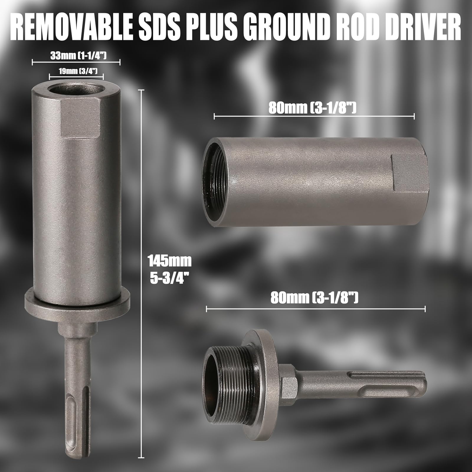 SDS Plus - Destornillador de varilla de tierra para varilla de conexión a tierra de 5/20.3 cm 3/10.2 cm, puntas de adaptador de acero 40CrMo para todos los taladros de martillo giratorio