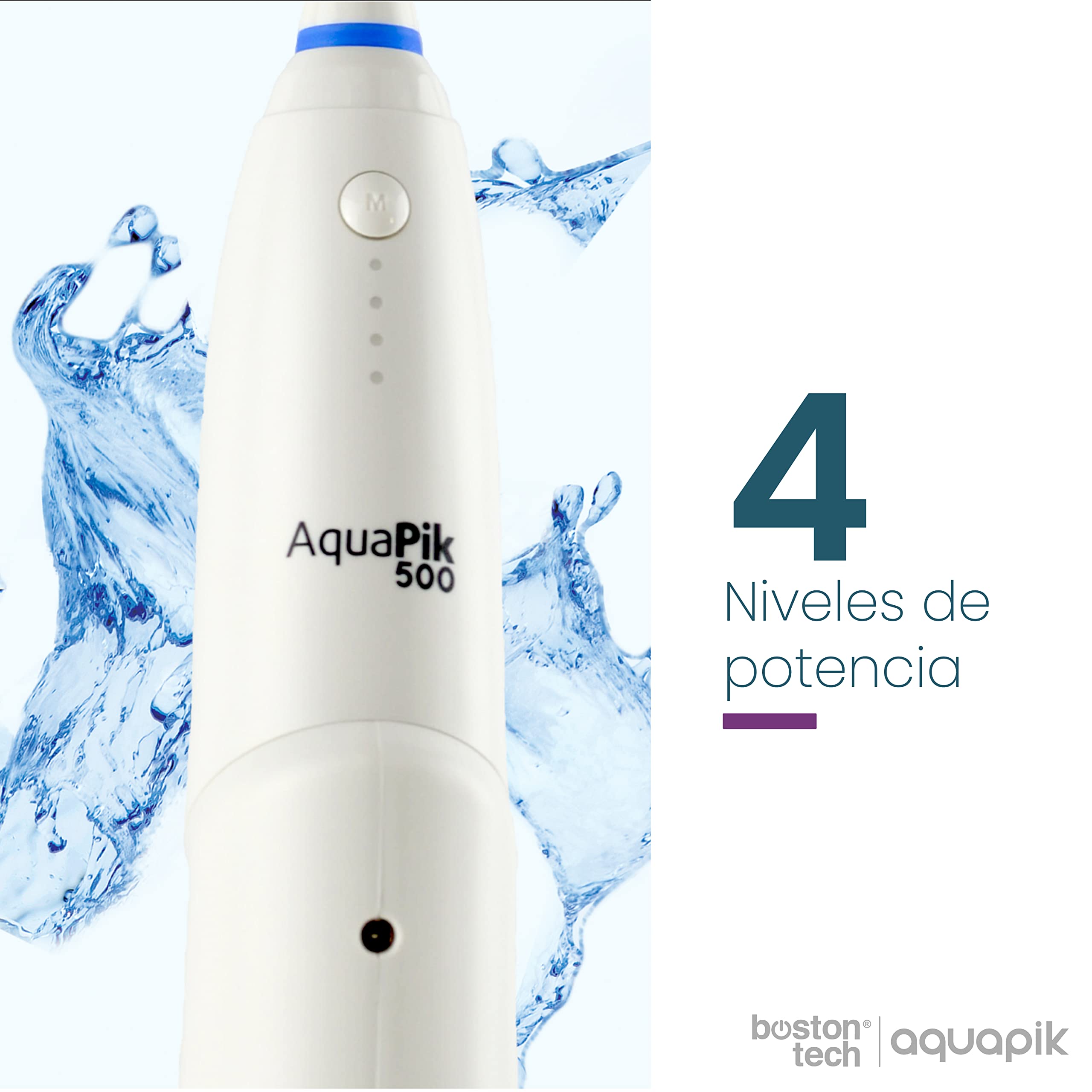 Aquapik 500, Irrigador Bucal Portátil con Diseño Único Deformable Tanque de Agua removible. Irrigador Dental Recargable para Viajes y Oficina.6 boquillas, 4 modos, Impermeable IPX7 (Blanco)