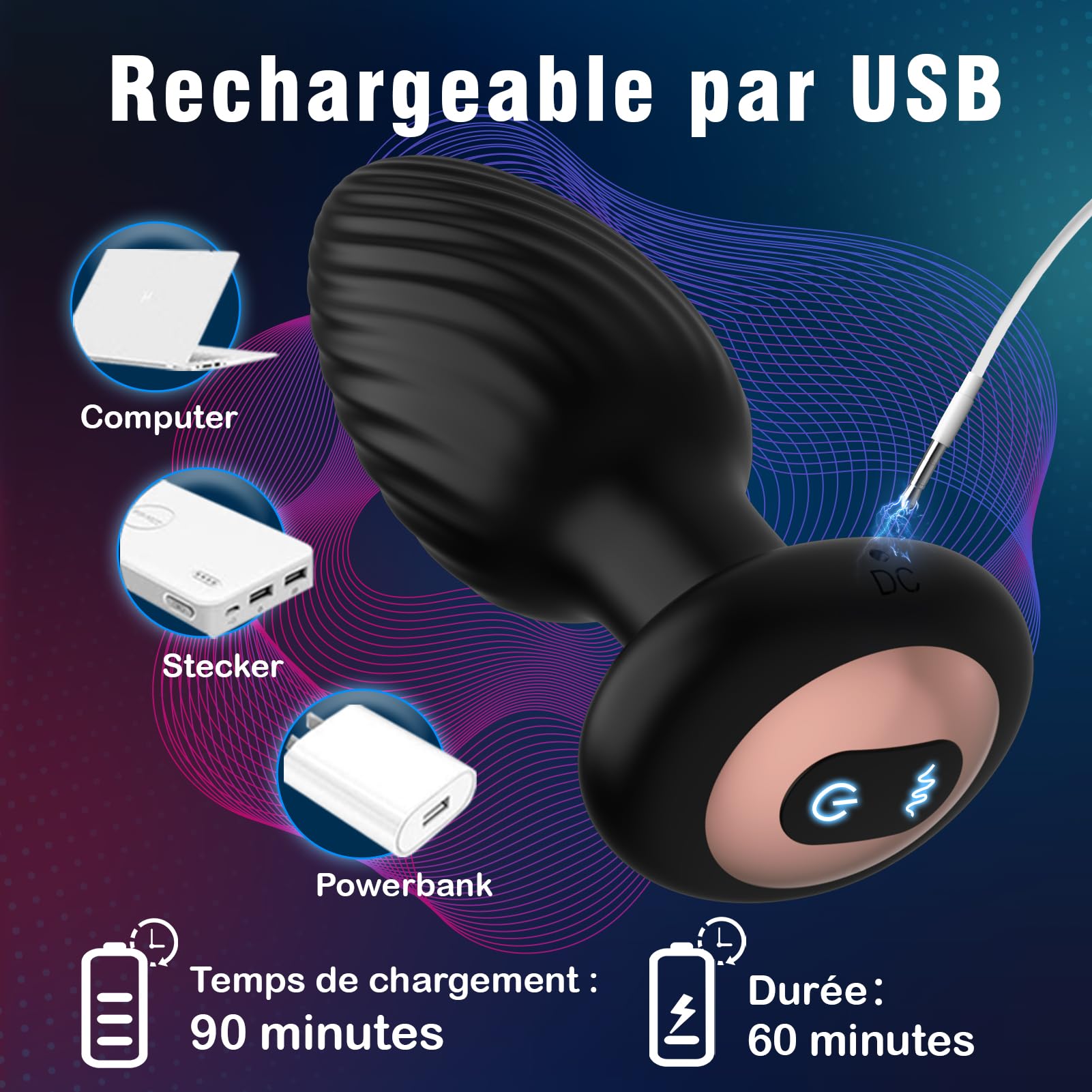Plug Femme Débutante Sex toýs Femme Anus, Gode Anal Buttplug avec 7 Modes de Rotation et 7 Modes de Vibration, Sex Toys Plugs Anals Sextoyse Homme, Jouet Ana Jouet Sexualité Couple Sextoys